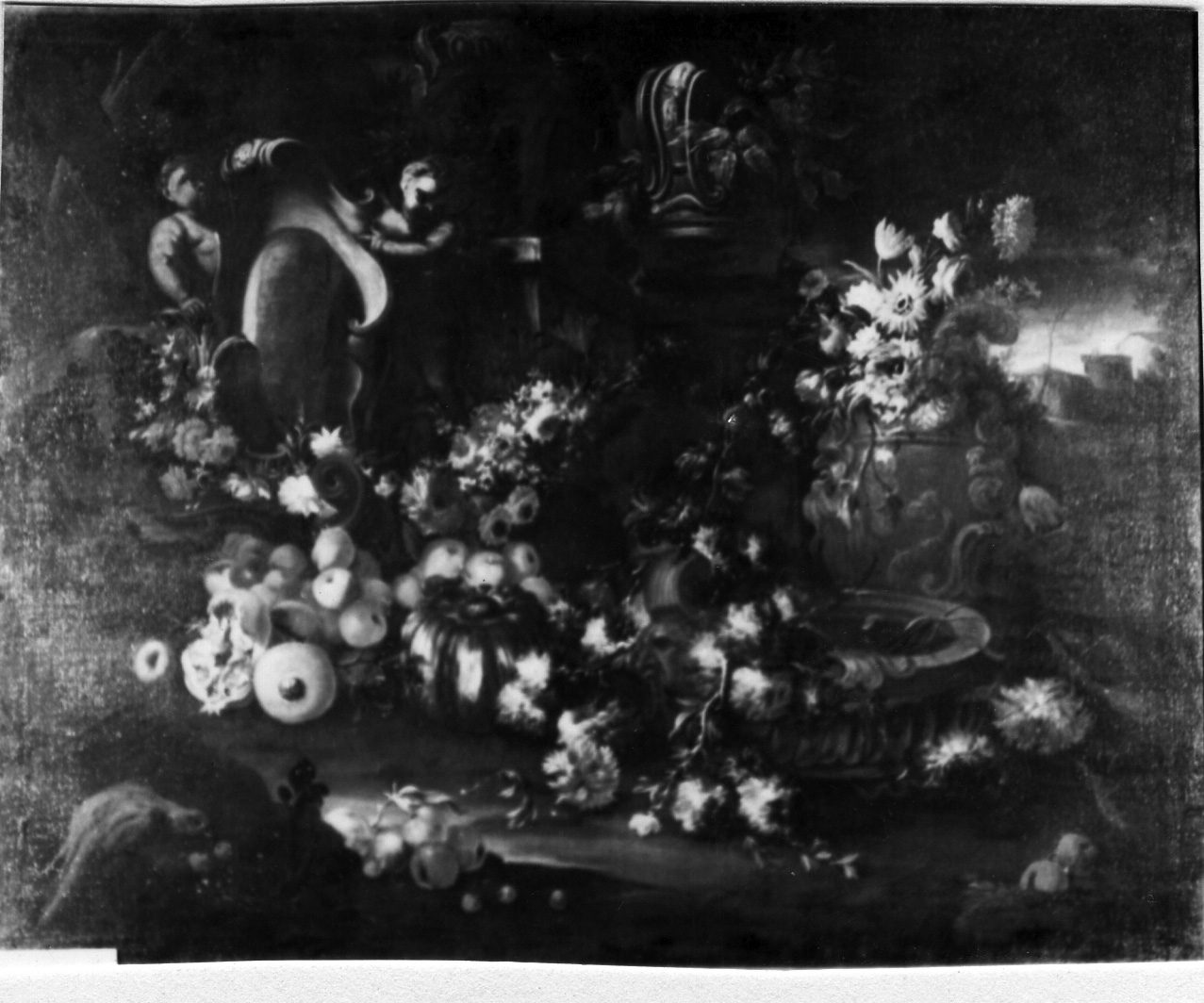natura morta di fiori e frutta con putti (dipinto) di Cusati Gaetano (primo quarto sec. XVIII)