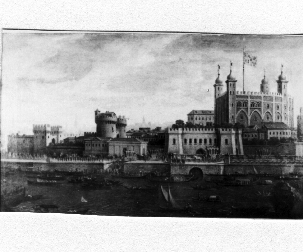 veduta di una città spagnola con sbarco e ricevimento di illustri personaggi (dipinto) di Joli Antonio (seconda metà sec. XVIII)
