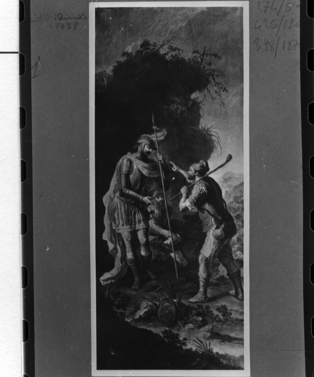 Don Chisciotte interroga un pastore, episodio della storia di Don Chisciotte (dipinto) di Rossi Giovan Battista (sec. XVIII)