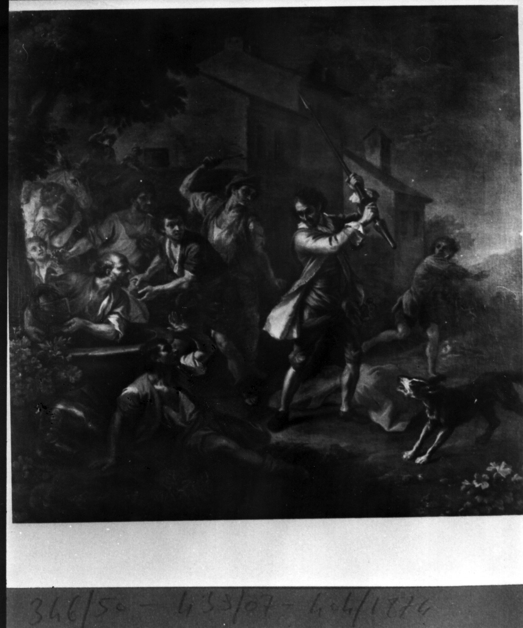 Don Chisciotte durante la veglia, episodio della storia di Don Chisciotte (dipinto) di Bonito Giuseppe (sec. XVIII)