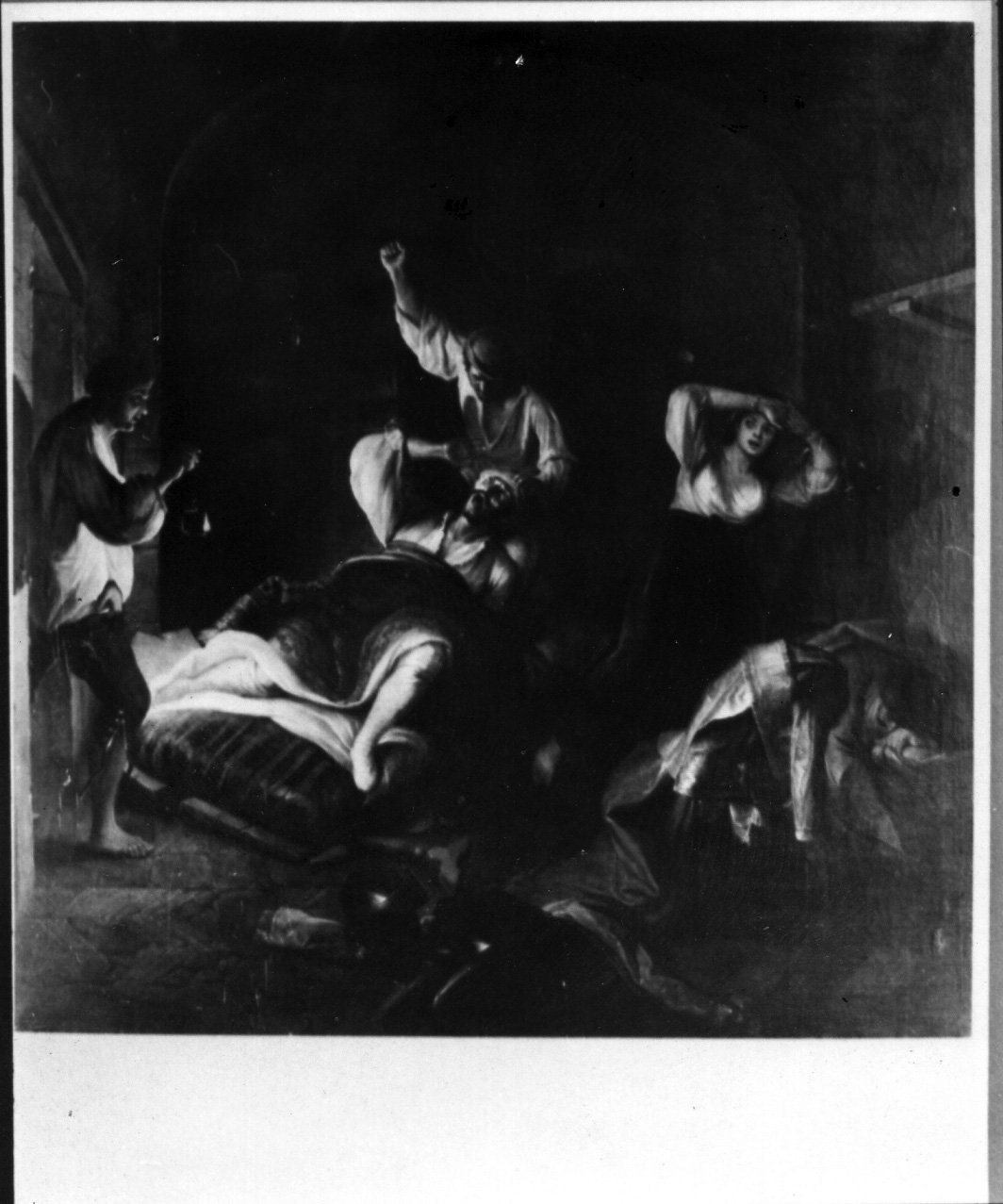 Don Chisciotte è bastonato a letto da un vetturale geloso, episodio della storia di Don Chisciotte (dipinto) di Dominici Antonio (sec. XVIII)