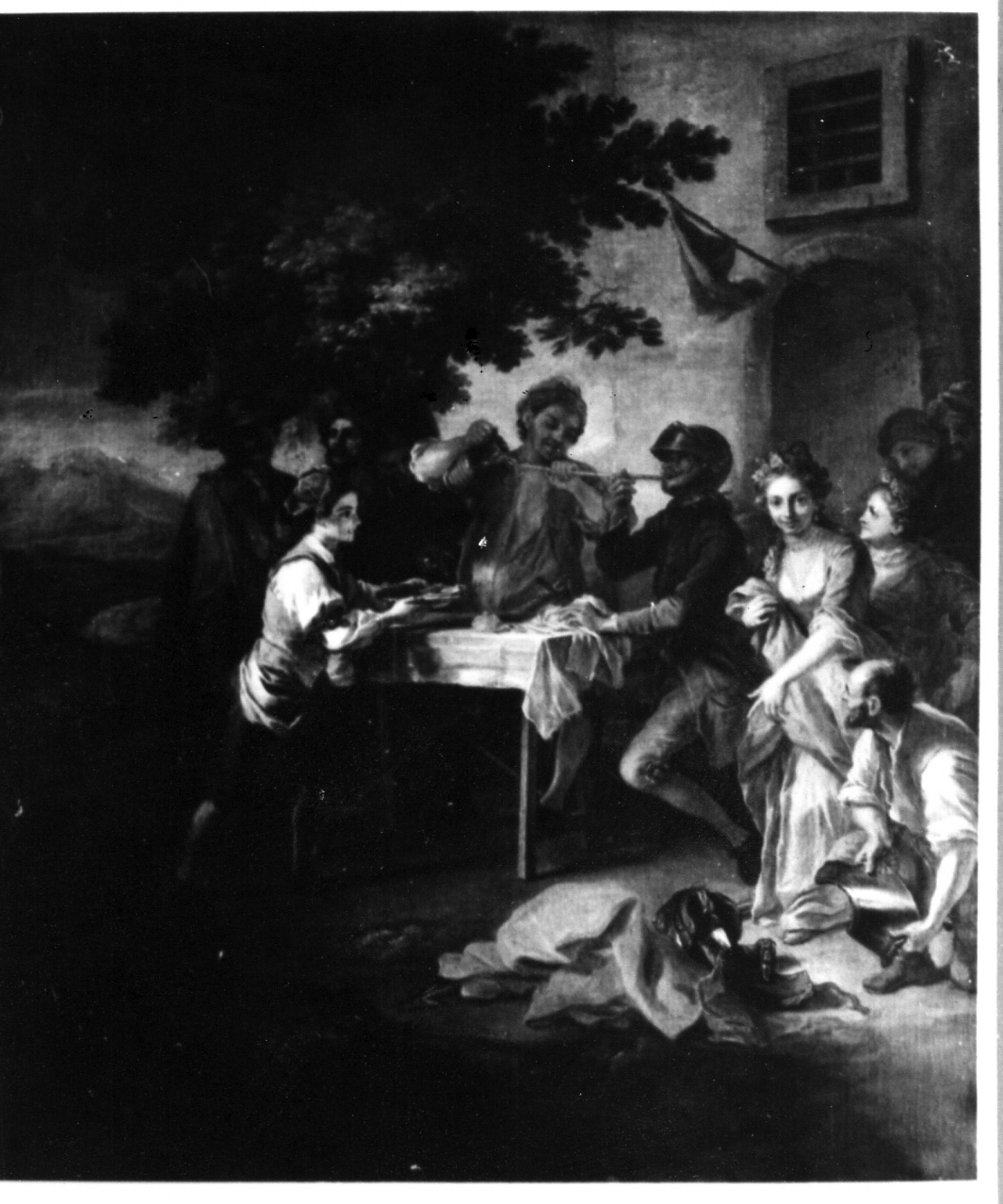 Don Chisciotte beve con una canna, episodio della storia di Don Chisciotte (dipinto) di Bonito Giuseppe (sec. XVIII)