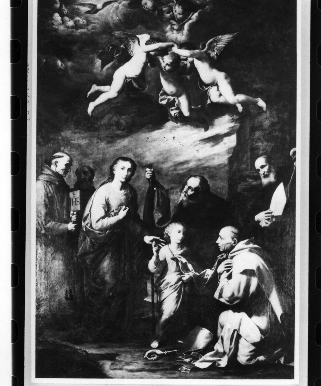 Madonna presenta Gesù fanciullo a San Bernardino da Siena, San Benedetto e San Bonaventura (dipinto) di De Ribera Jusepe detto Spagnoletto (sec. XVII)