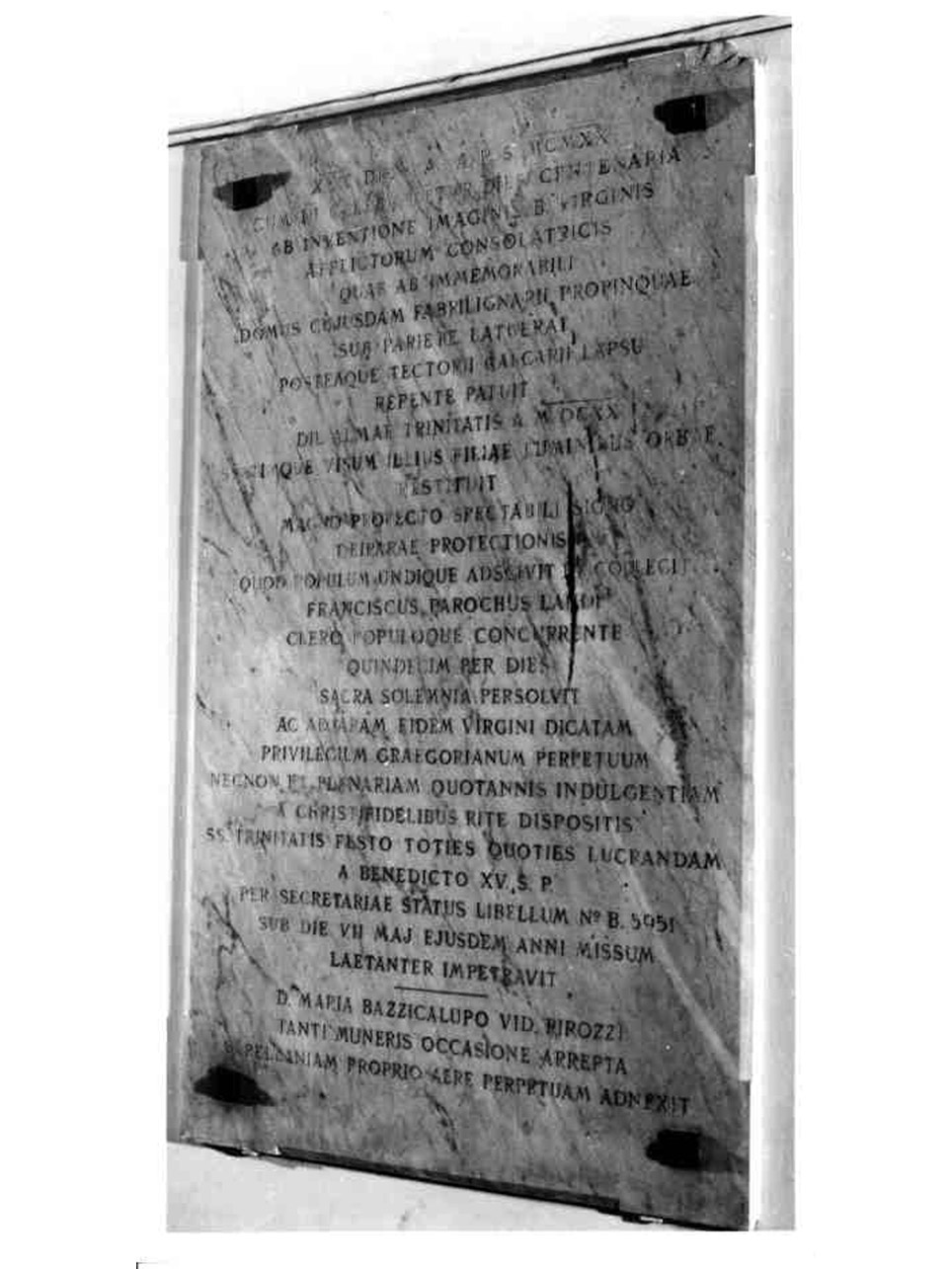 LAPIDE COMMEMORATIVA - ambito napoletano (PRIMO QUARTO sec. XX)