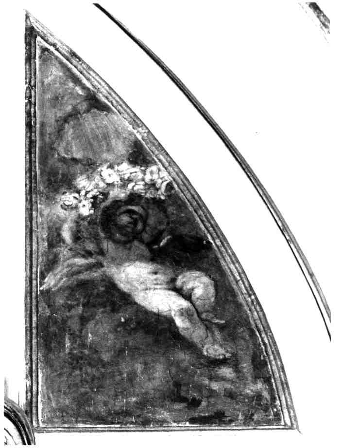 PUTTO REGGIGHIRLANDA (DIPINTO, ELEMENTO D'INSIEME) - AMBITO NAPOLETANO (FINE sec. XVII)