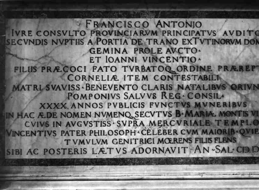 LAPIDE COMMEMORATIVA - ambito napoletano (PRIMO QUARTO sec. XVII)