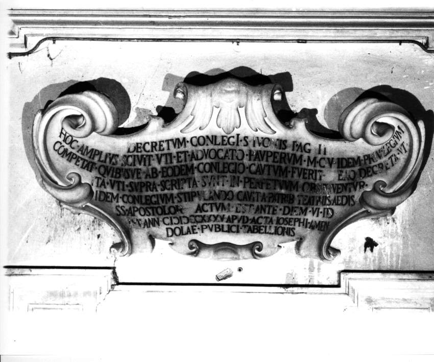 LAPIDE COMMEMORATIVA - ambito napoletano (SECONDO QUARTO sec. XVIII)