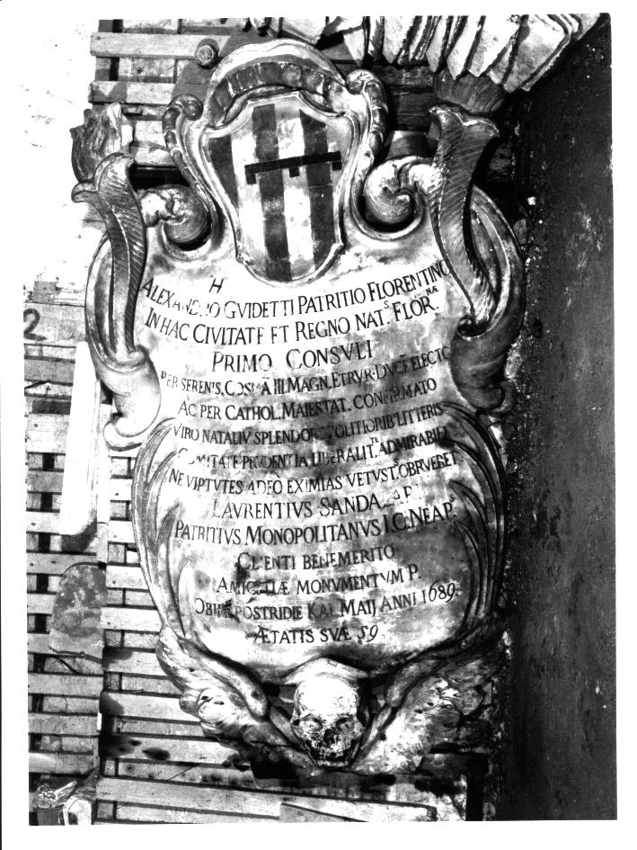 LAPIDE COMMEMORATIVA, ELEMENTO D'INSIEME - BOTTEGA NAPOLETANA (ULTIMO QUARTO sec. XVII)