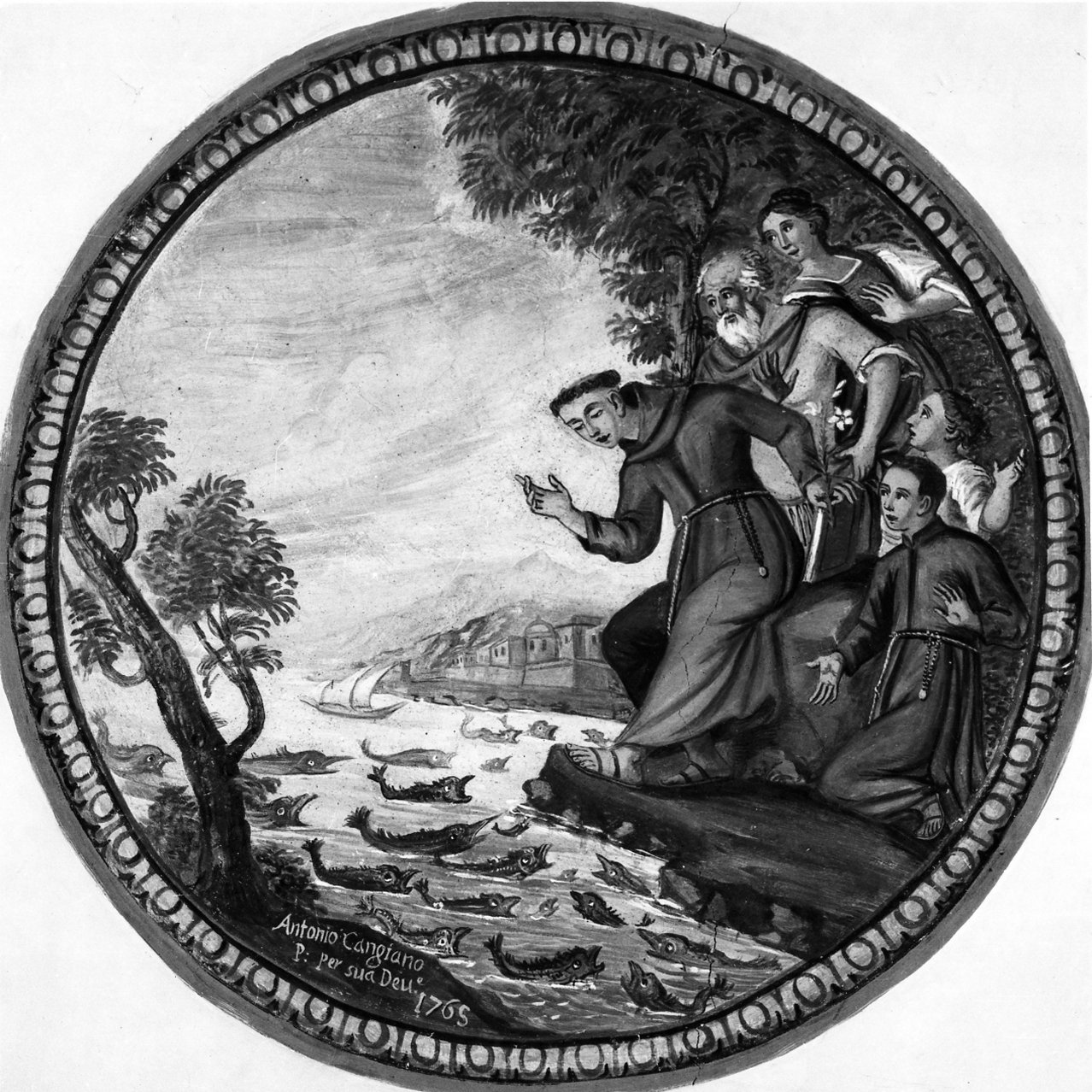Sant'Antonio da Padova predica ai pesci (dipinto) di Cangiana Antonio (sec. XVIII)