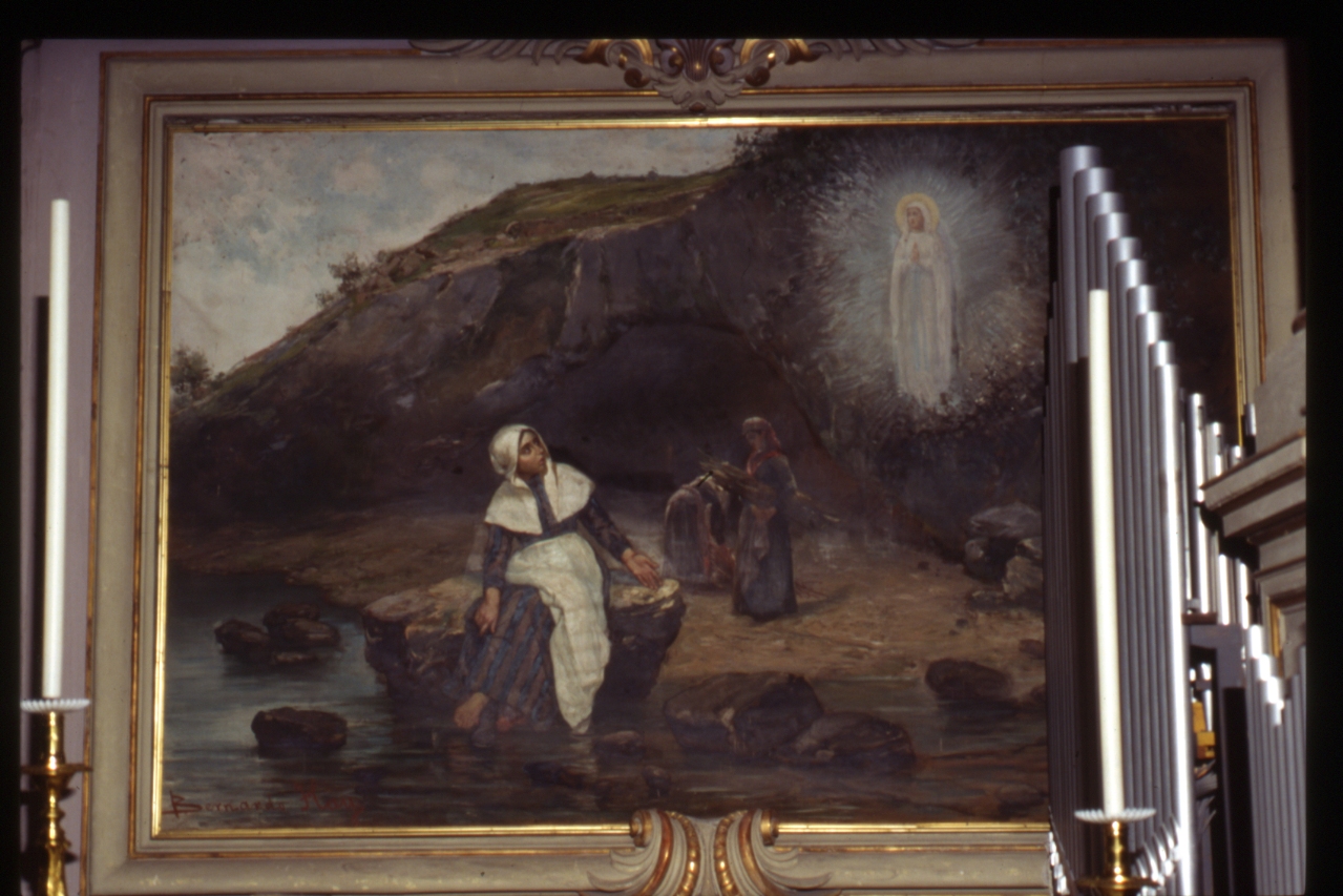 Madonna di Lourdes e Santa Bernardette (dipinto, elemento d'insieme) di Altamura Francesco Saverio Raffaele, Hay Bernardo (sec. XIX)