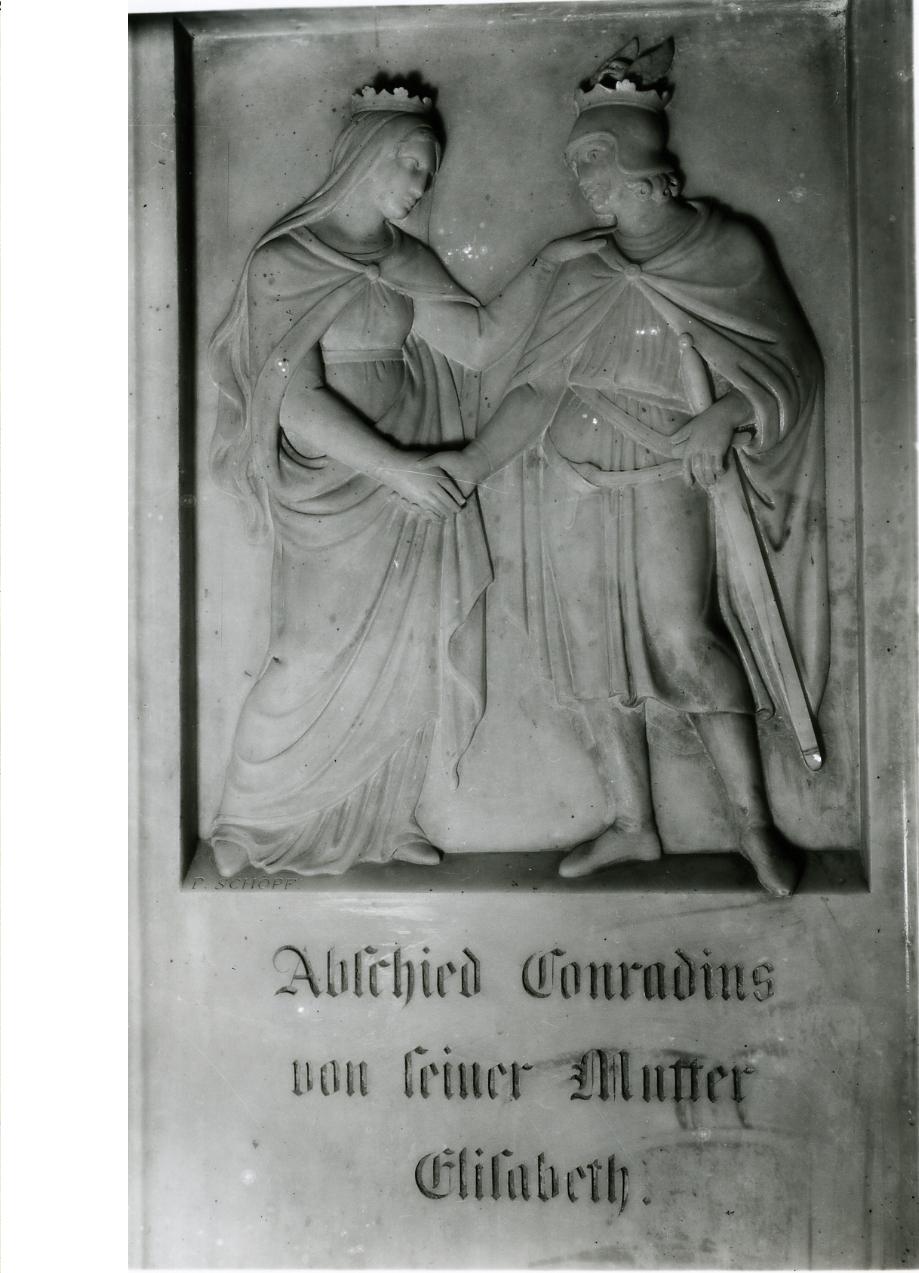 re Corradino di Svevia si congeda dalla madre (rilievo, elemento d'insieme) di Pietro Schopfer (sec. XIX)