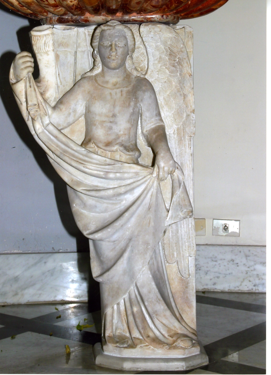 figura allegorica femminile (scultura, elemento d'insieme) - bottega napoletana (fine/inizio secc. XIV/ XV)