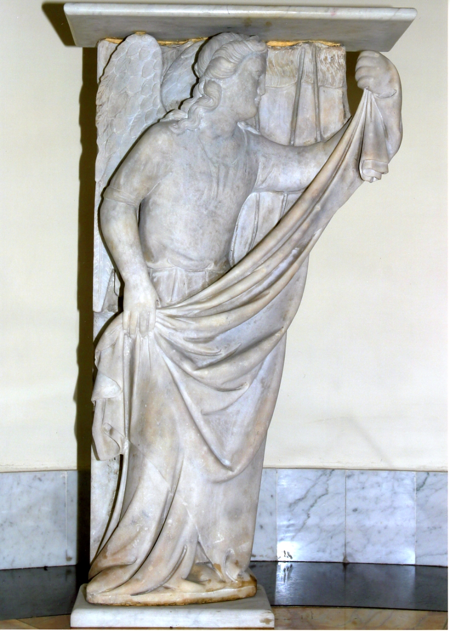 figura allegorica femminile (scultura, elemento d'insieme) - bottega napoletana (fine/inizio secc. XIV/ XV)