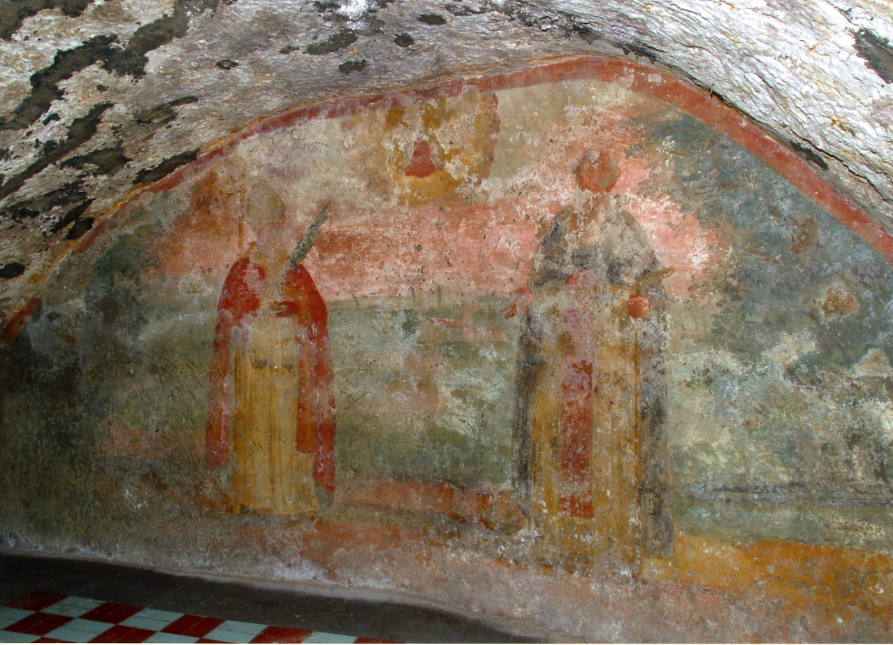 Madonna con Bambino tra San Gennaro e Sant'Agnello Vescovo (dipinto) - ambito napoletano (fine sec. XVII)