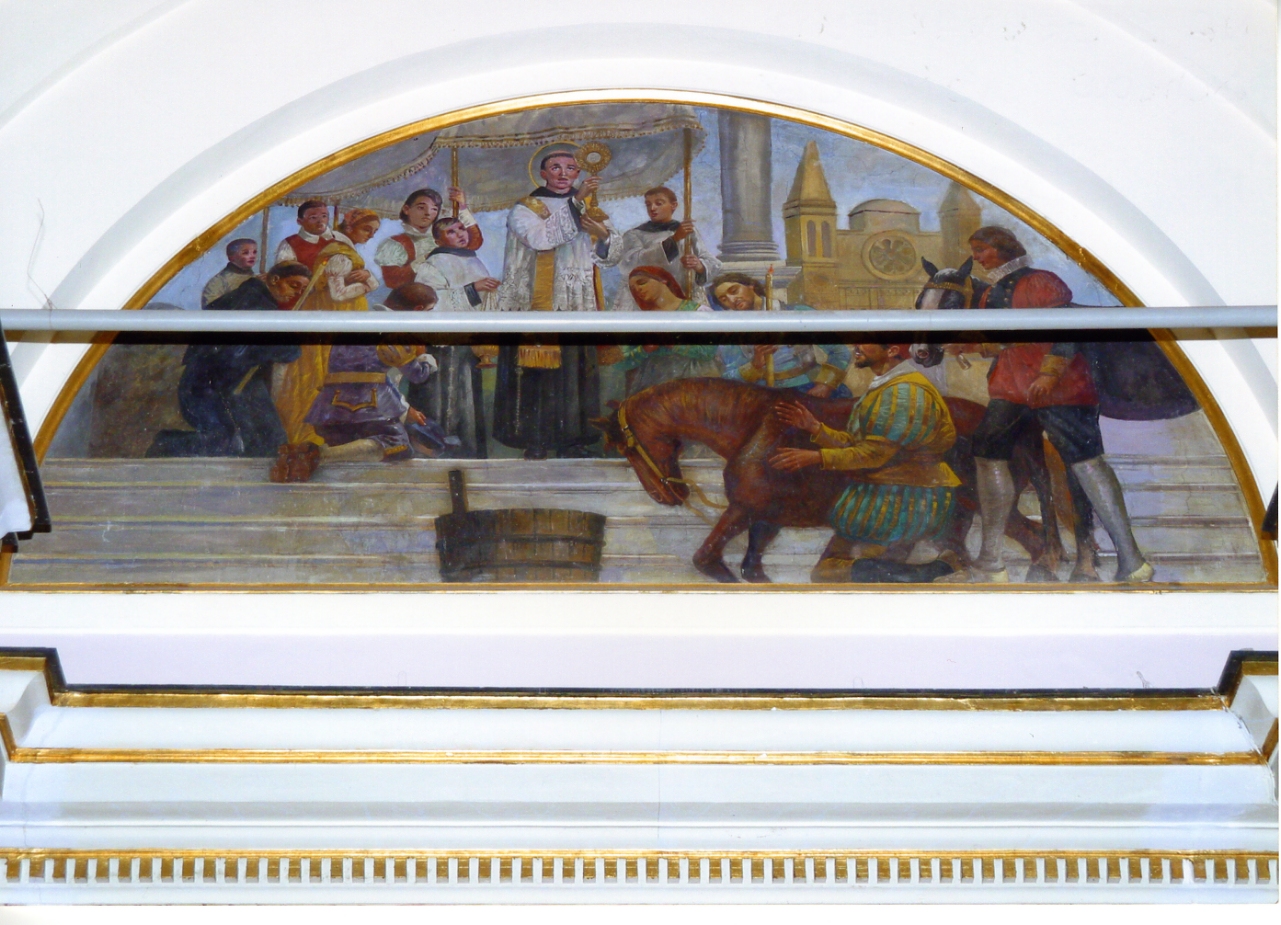 Sant'Antonio da Padova e il miracolo dell'asino (dipinto) di Galloppi Vincenzo (secondo quarto sec. XX)