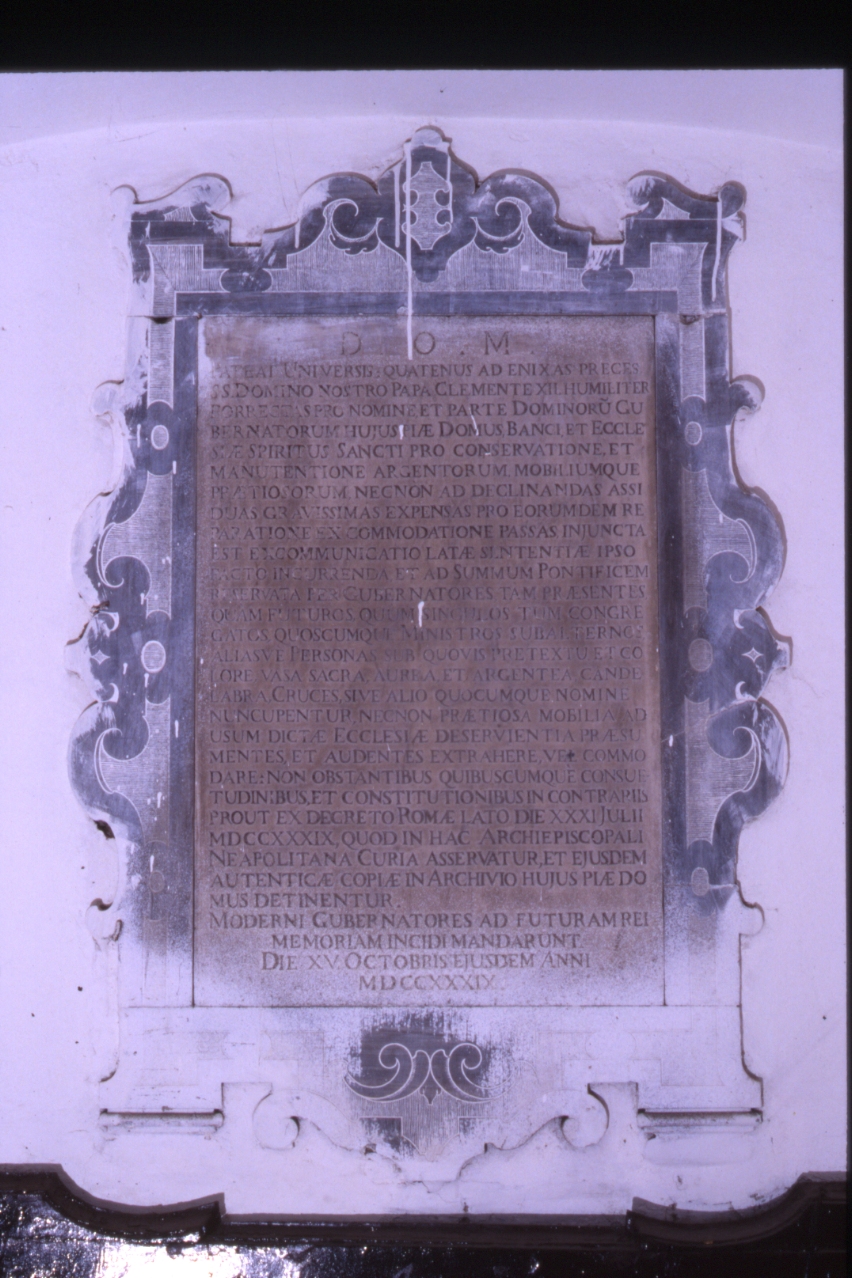 lapide commemorativa - bottega napoletana (sec. XVIII)