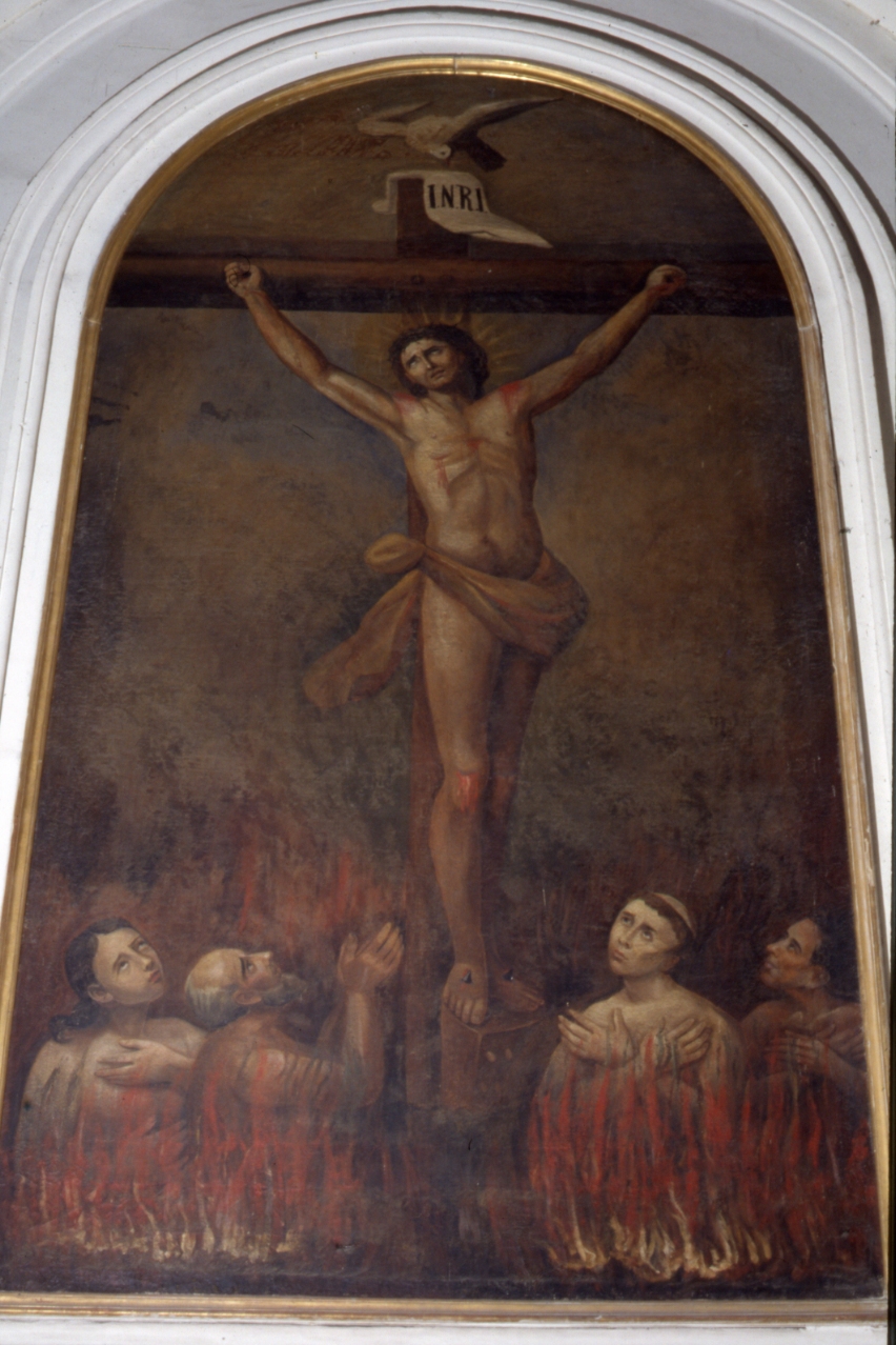 Cristo crocifisso e anime del purgatorio (dipinto) - ambito napoletano (ultimo quarto sec. XIX)