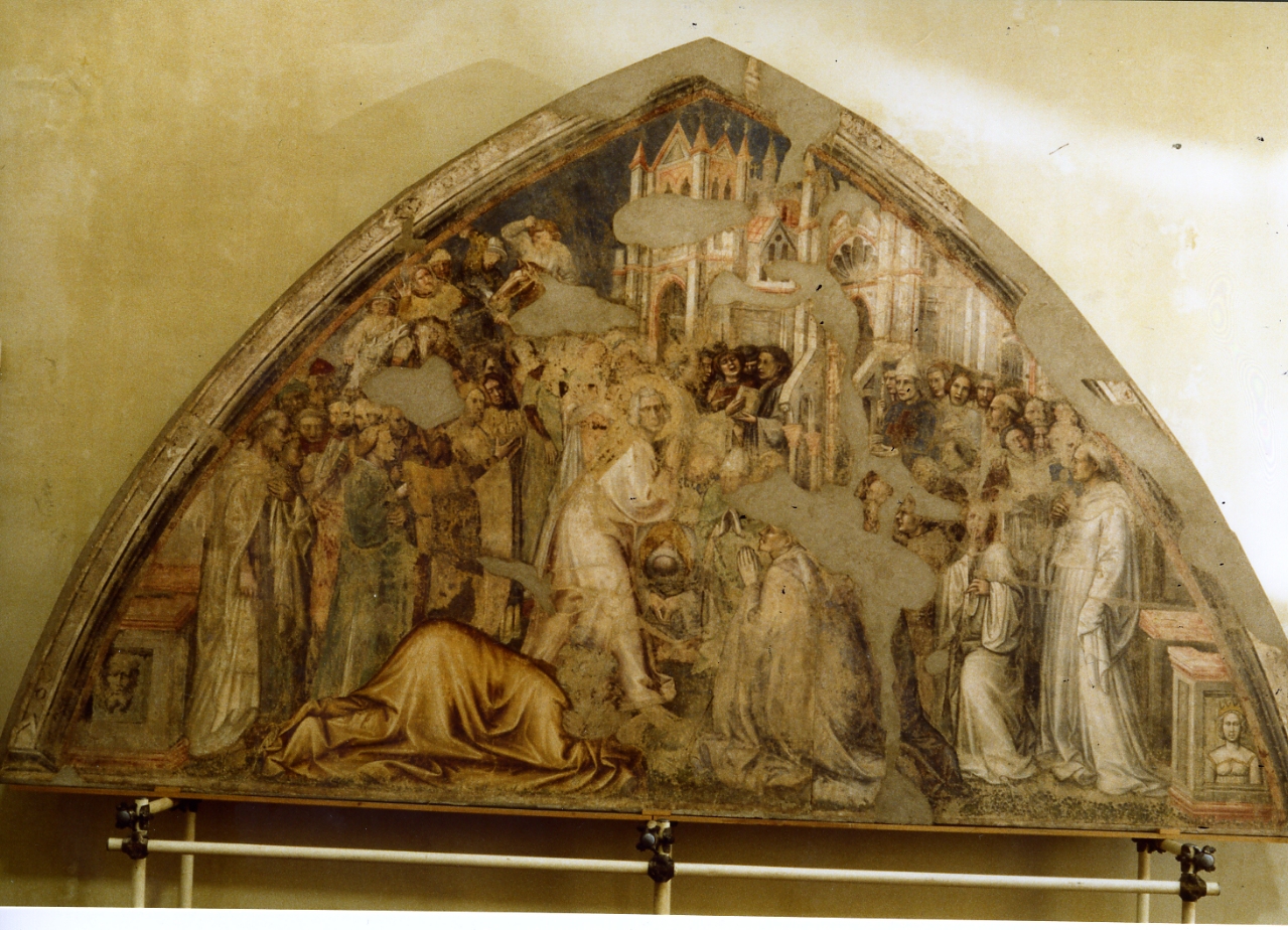 San Ladislao si reca al tempio per essere incoronato re (dipinto) di Maestro Delle Storie Di San Ladislao (primo quarto sec. XV)