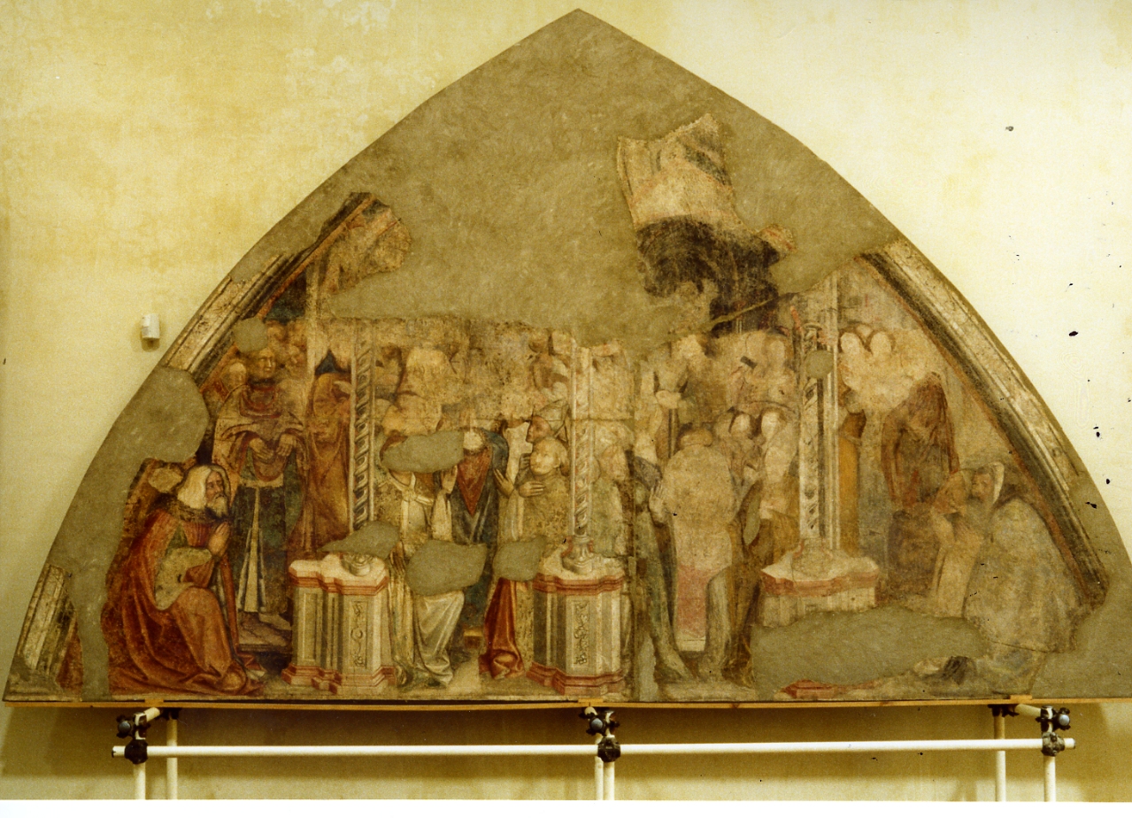 San Ladislao venera la corona di Santo Stefano (dipinto) di Maestro Delle Storie Di San Ladislao (primo quarto sec. XV)