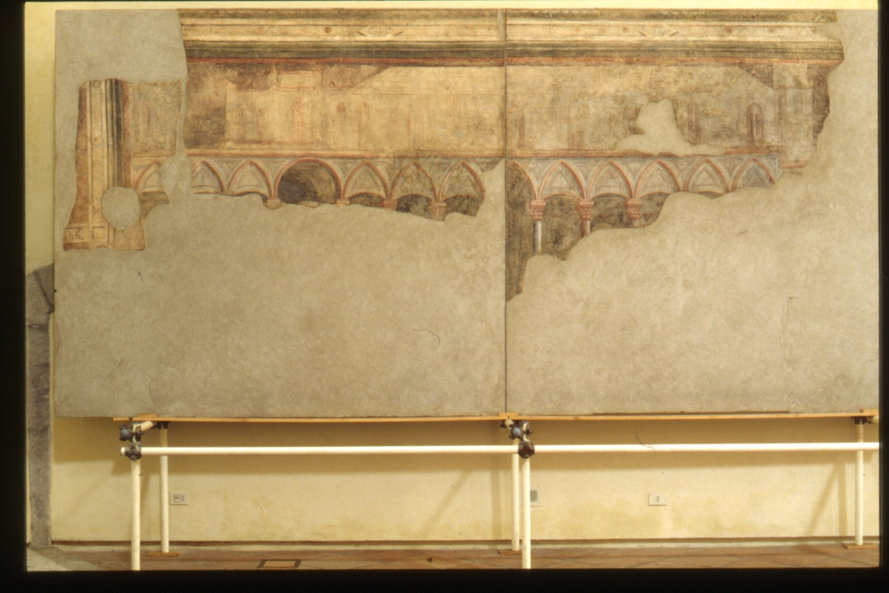 architettura illusionistica (dipinto, frammento) di Maestro Delle Storie Di San Ladislao (primo quarto sec. XV)