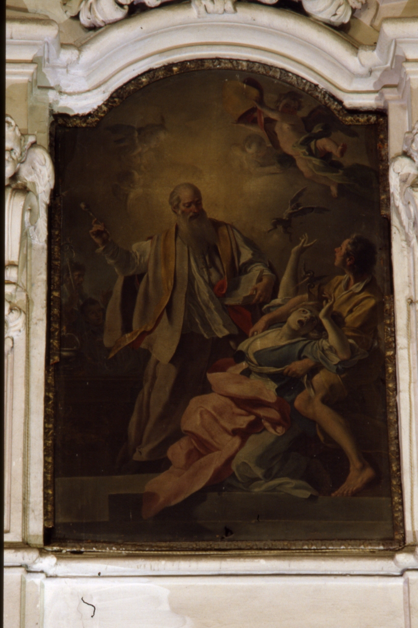 Sant'Agostino libera un' indemoniata (dipinto) di Vaccaro Domenico Antonio (prima metà sec. XVIII)