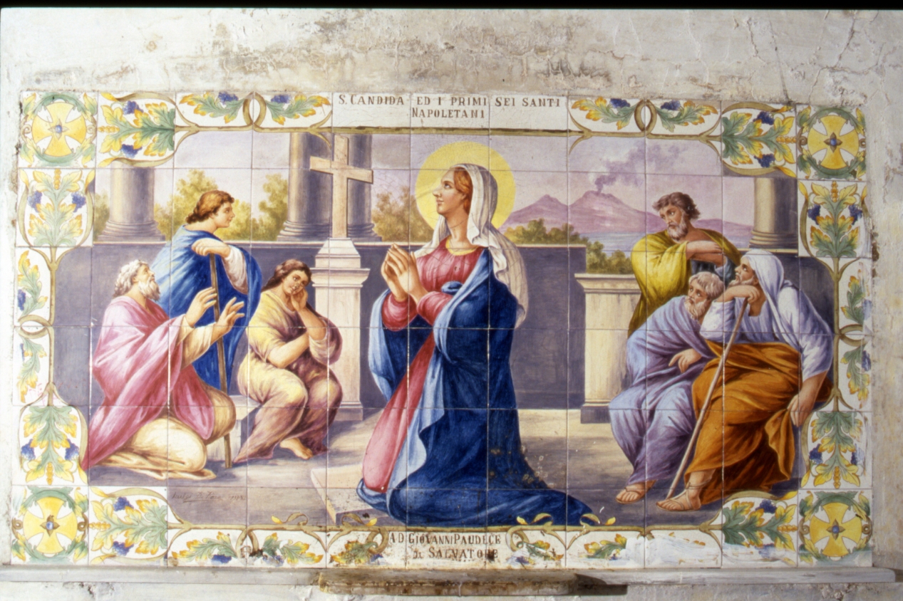 Santa Candida con i primi sei santi napoletani (dipinto) di De Rosa Luigi (sec. XX)