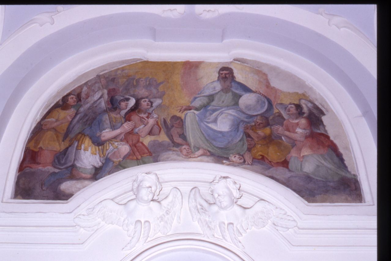 Dio Padre tra angeli (dipinto, elemento d'insieme) di Nucci Avanzino (fine sec. XVI)