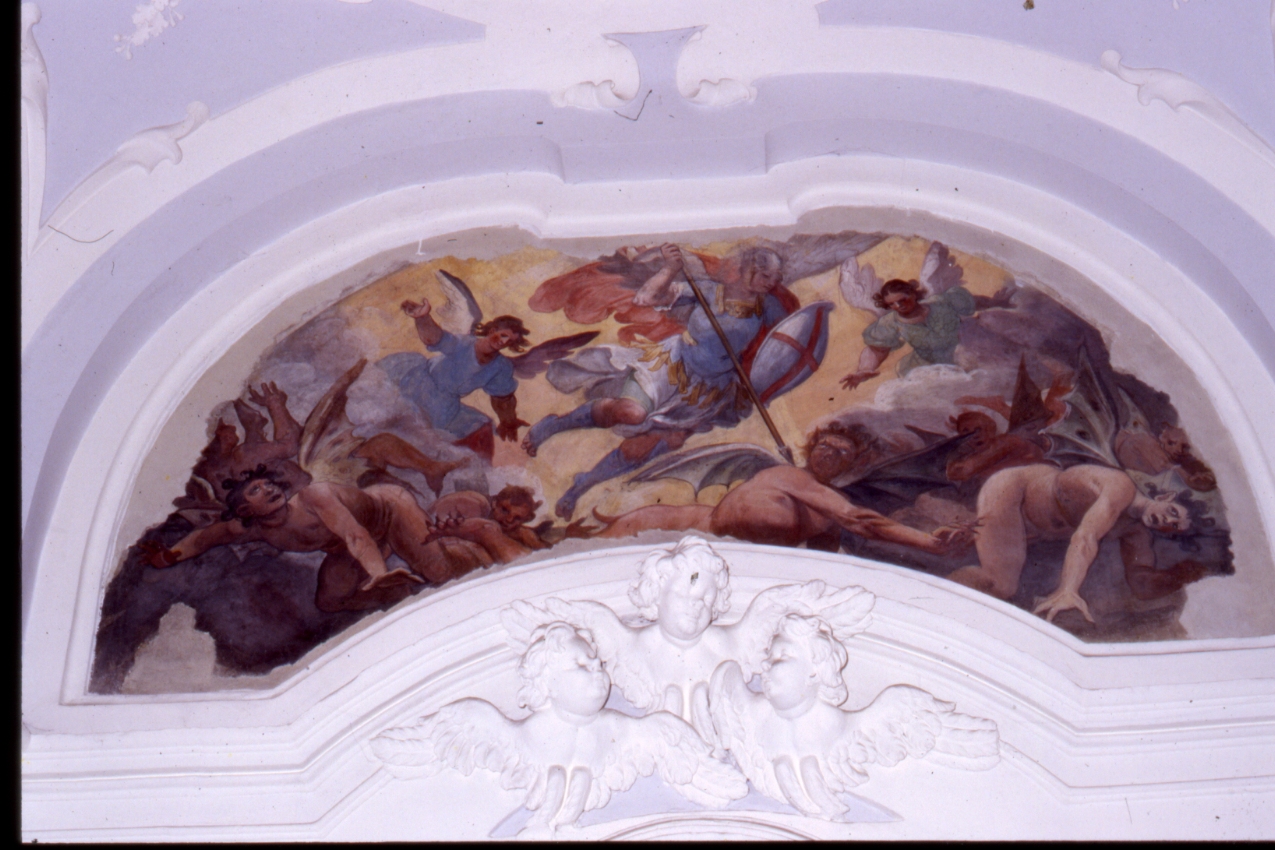 cacciata degli angeli ribelli dal paradiso (dipinto, elemento d'insieme) di Nucci Avanzino (fine sec. XVI)