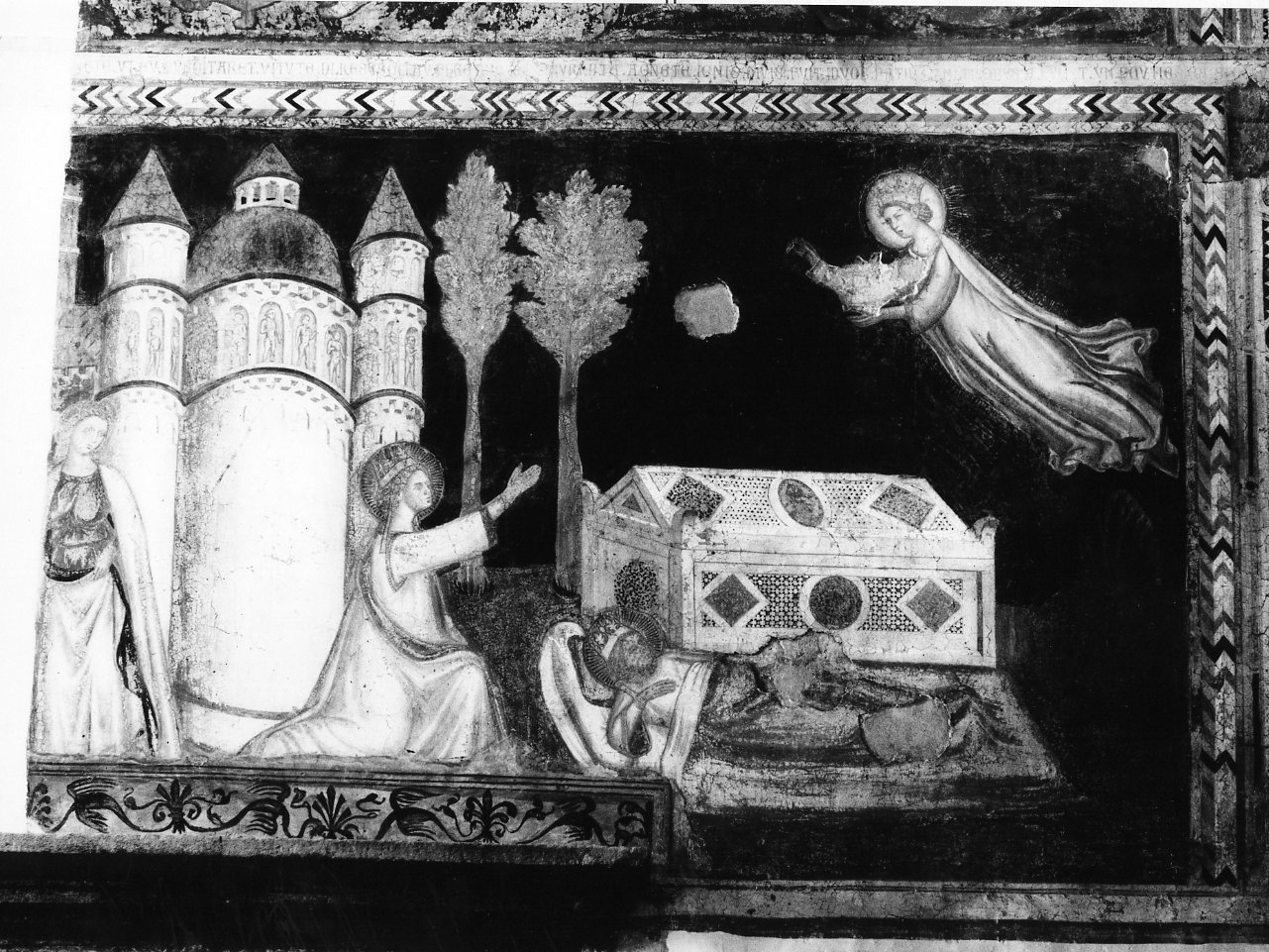 Costanza viene salvata dalla lebbra per intercessione di Sant'Agnese (dipinto) di Cavallini Pietro (cerchia) (metà sec. XIV)