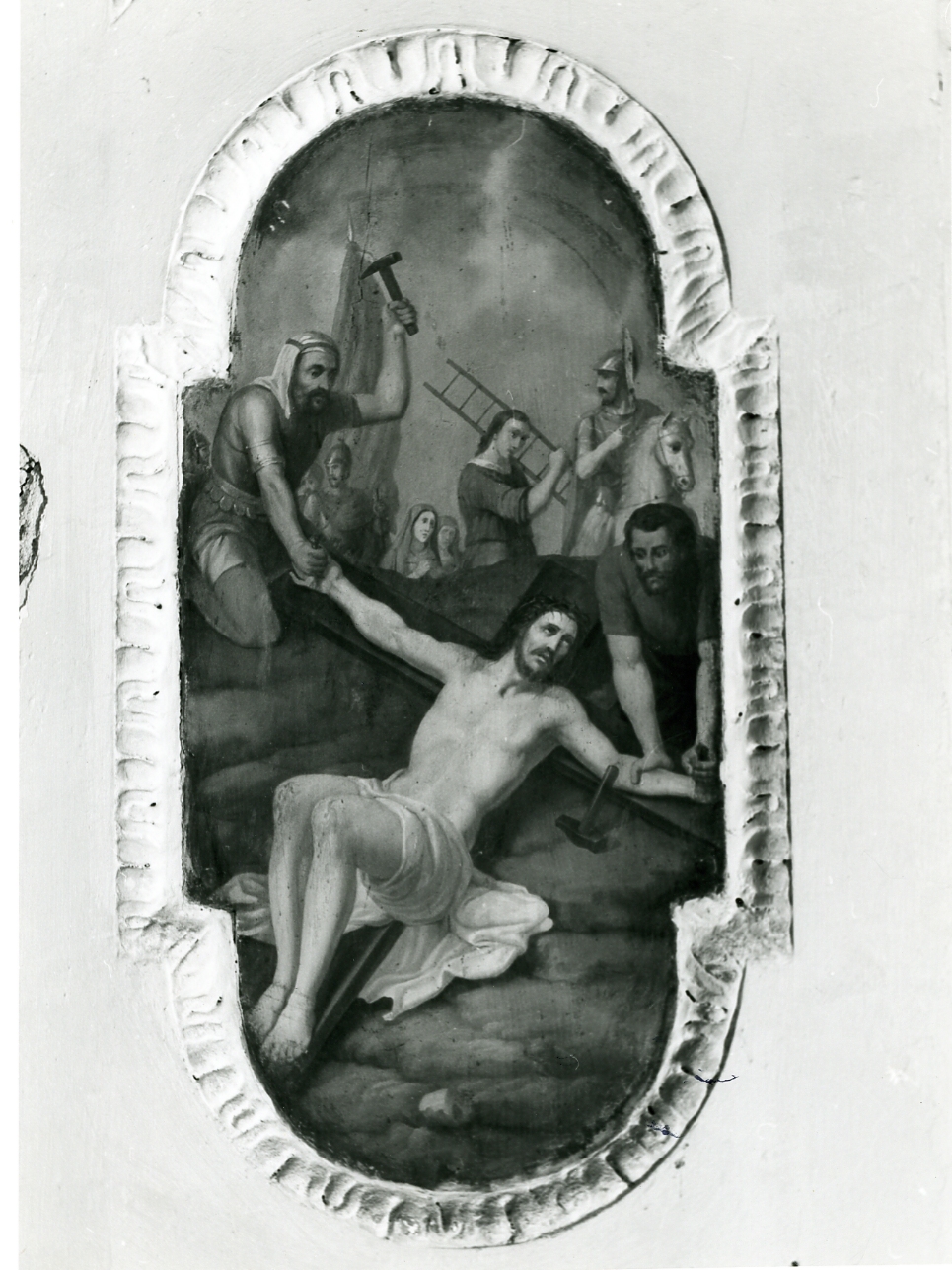 stazione XI: Gesù inchiodato alla croce (dipinto, elemento d'insieme) di Mancini Francesco detto Lord (terzo quarto sec. XIX)