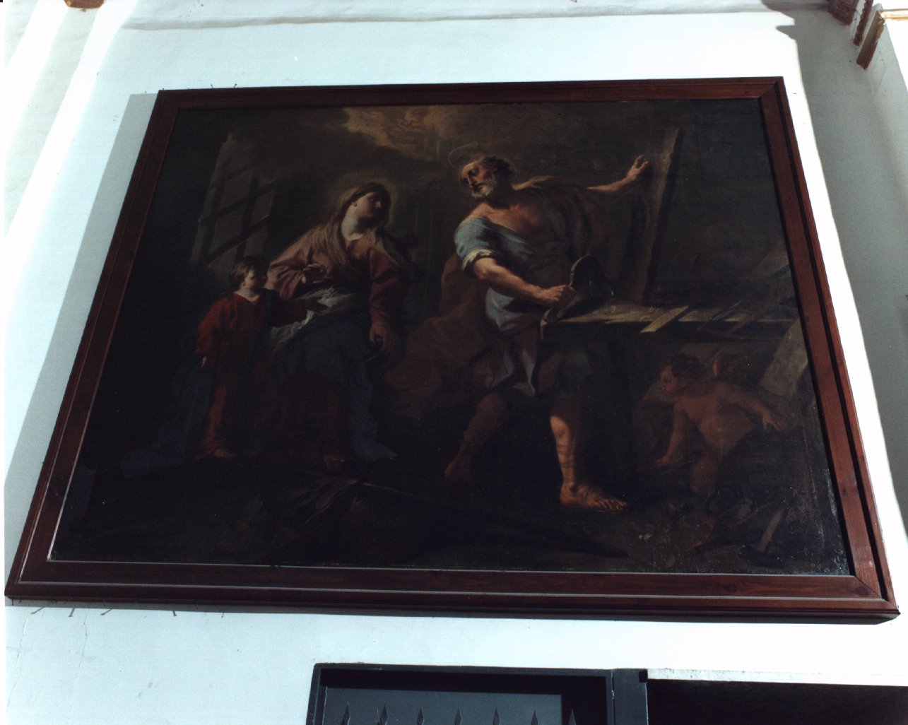 Gesù fanciullo nella bottega di San Giuseppe con la Madonna (dipinto) di Lama Giovan Battista (sec. XVII)
