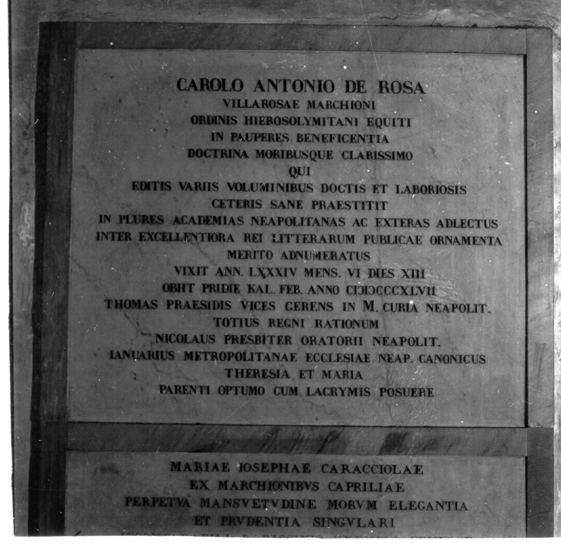 LAPIDE CELEBRATIVA - ambito napoletano (Metà sec. XIX)