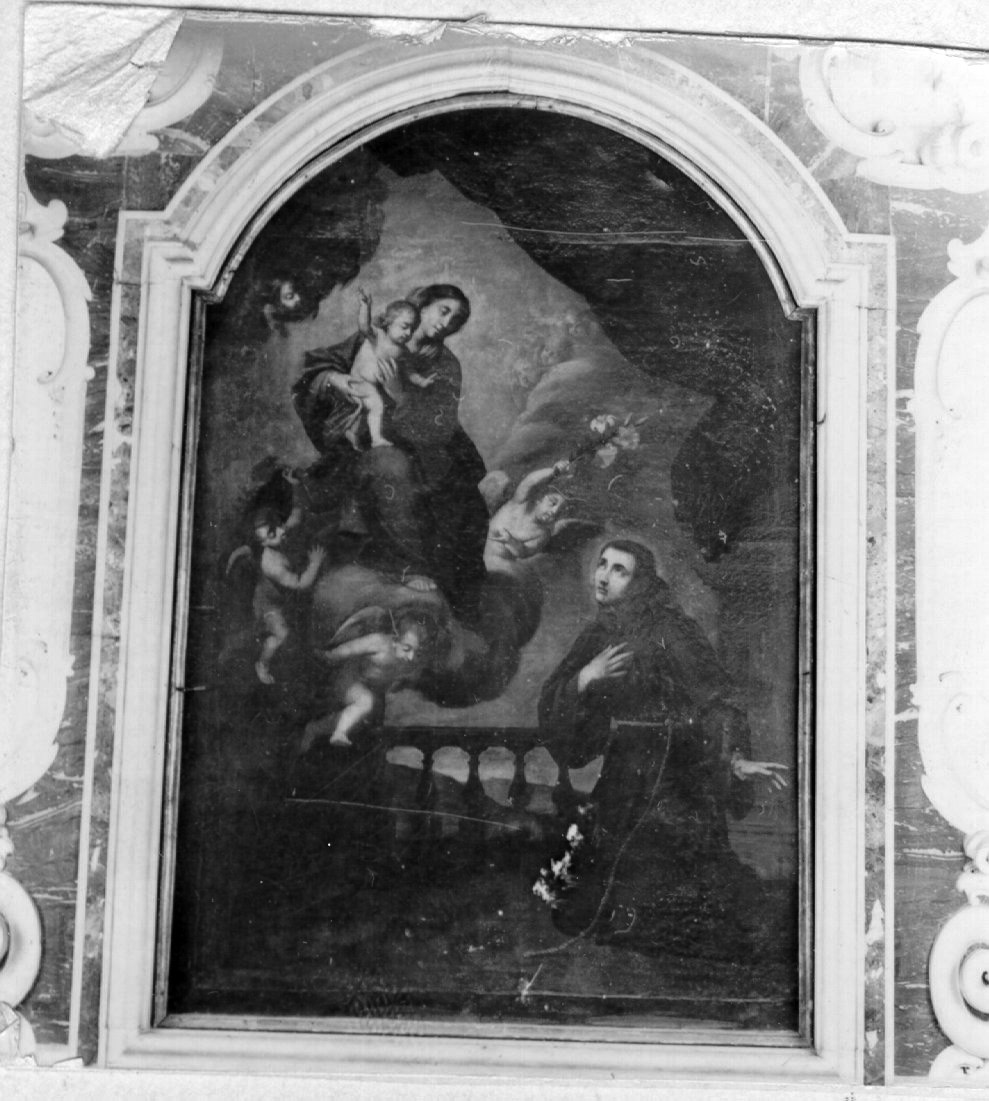 APPARIZIONE DELLA MADONNA CON BAMBINO A SANT'ANTONIO DI PADOVA (DIPINTO) - AMBITO NAPOLETANO (Seconda metà sec. XVII)