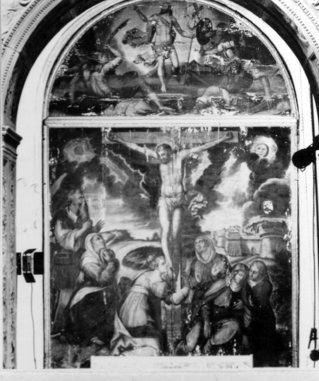 crocifissione di Cristo (polittico, insieme) di Lama Giovan Bernardo (terzo quarto sec. XVI)