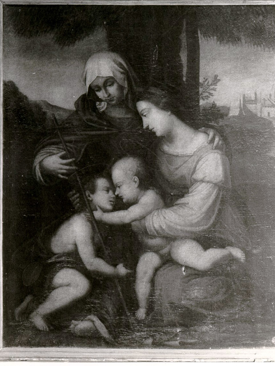 MADONNA CON BAMBINO TRA SANT'ELISABETTA E SAN GIOVANNINO (DIPINTO) - AMBITO NAPOLETANO (PRIMO QUARTO sec. XIX)