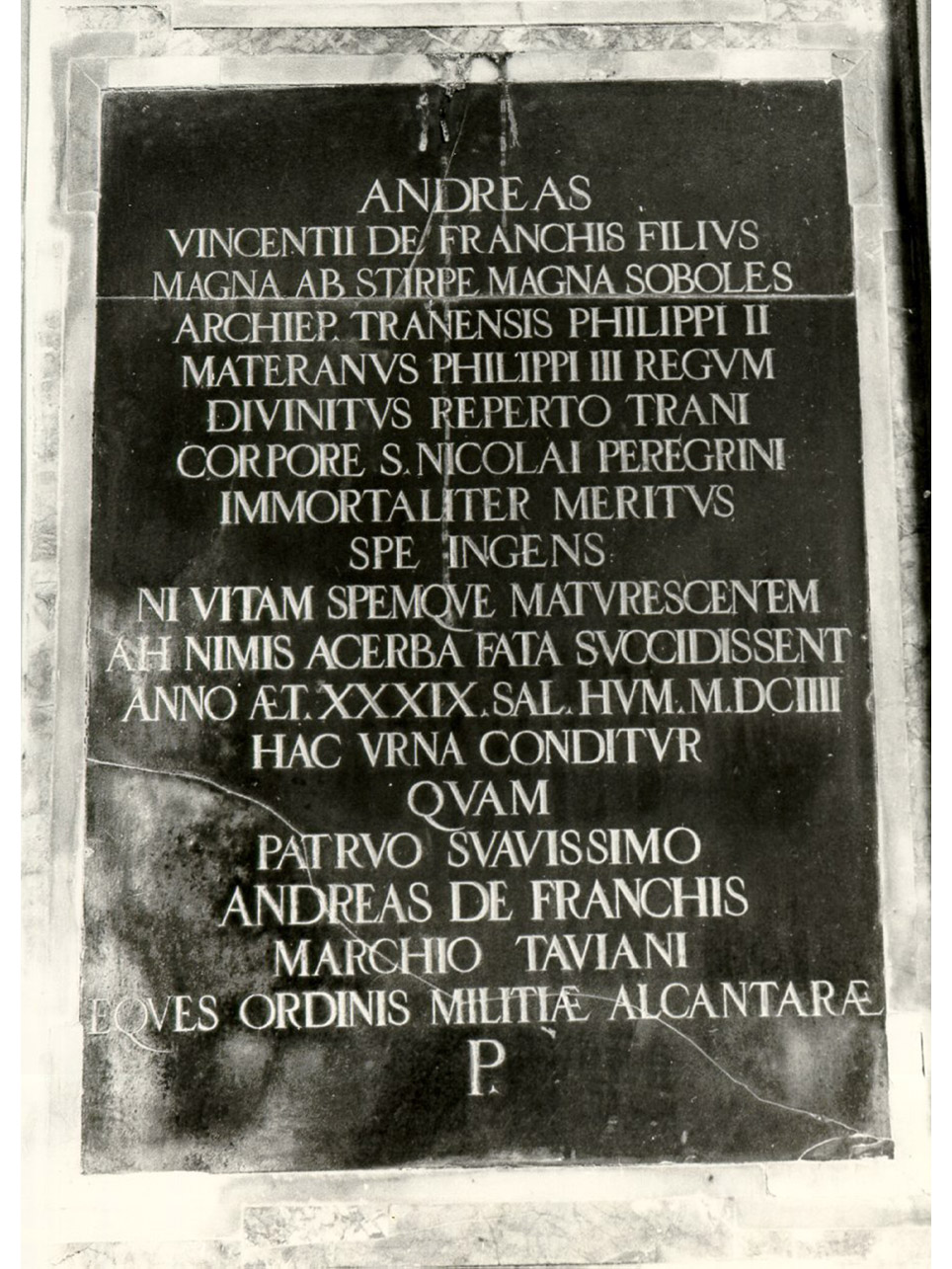 LAPIDE COMMEMORATIVA - BOTTEGA NAPOLETANA (PRIMO QUARTO sec. XVII)