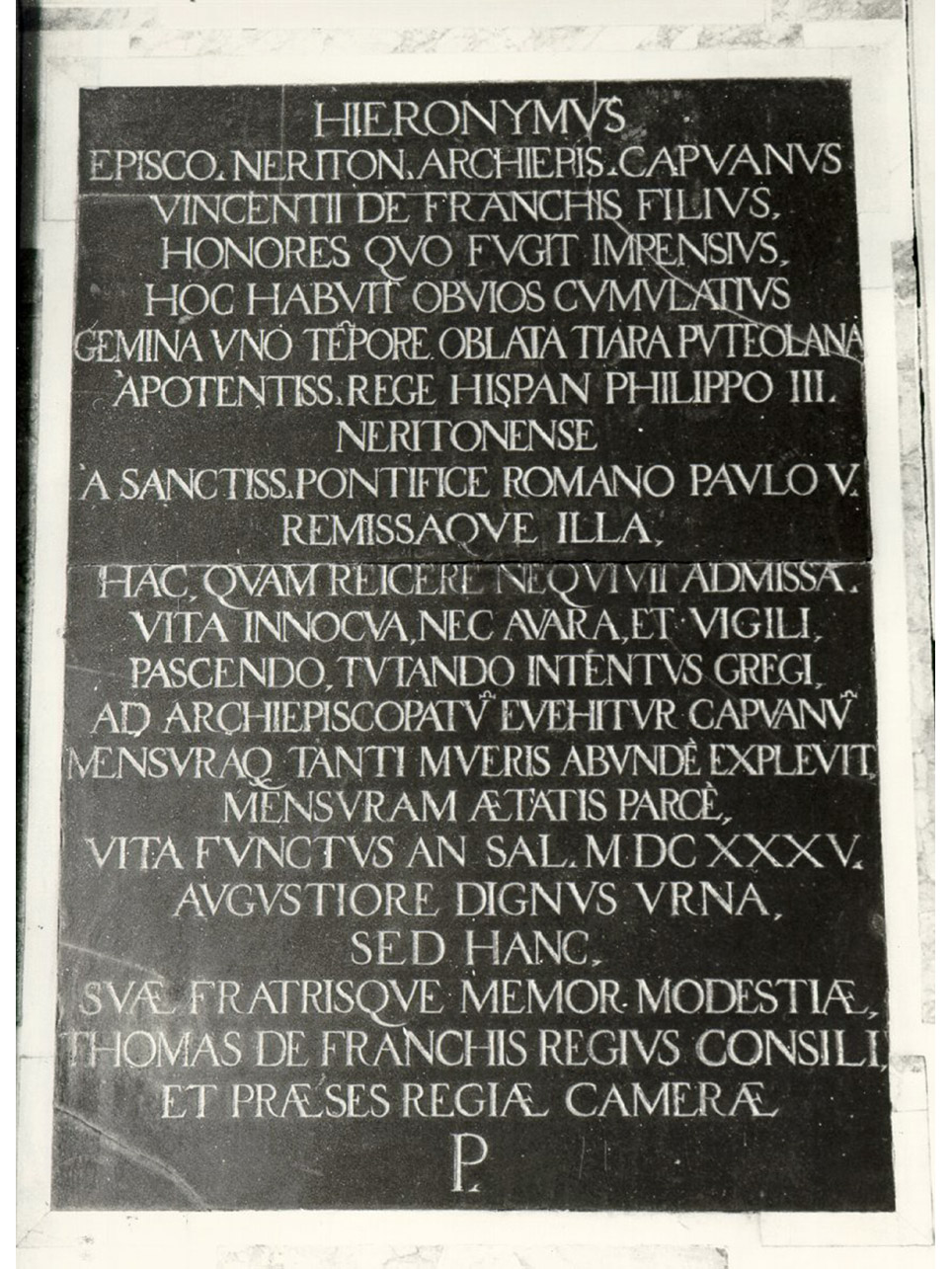 LAPIDE COMMEMORATIVA - BOTTEGA NAPOLETANA (PRIMO QUARTO sec. XVII)