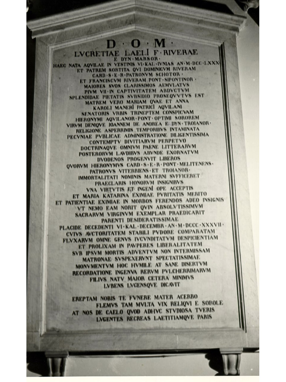 LAPIDE COMMEMORATIVA - ambito napoletano (Metà sec. XIX)