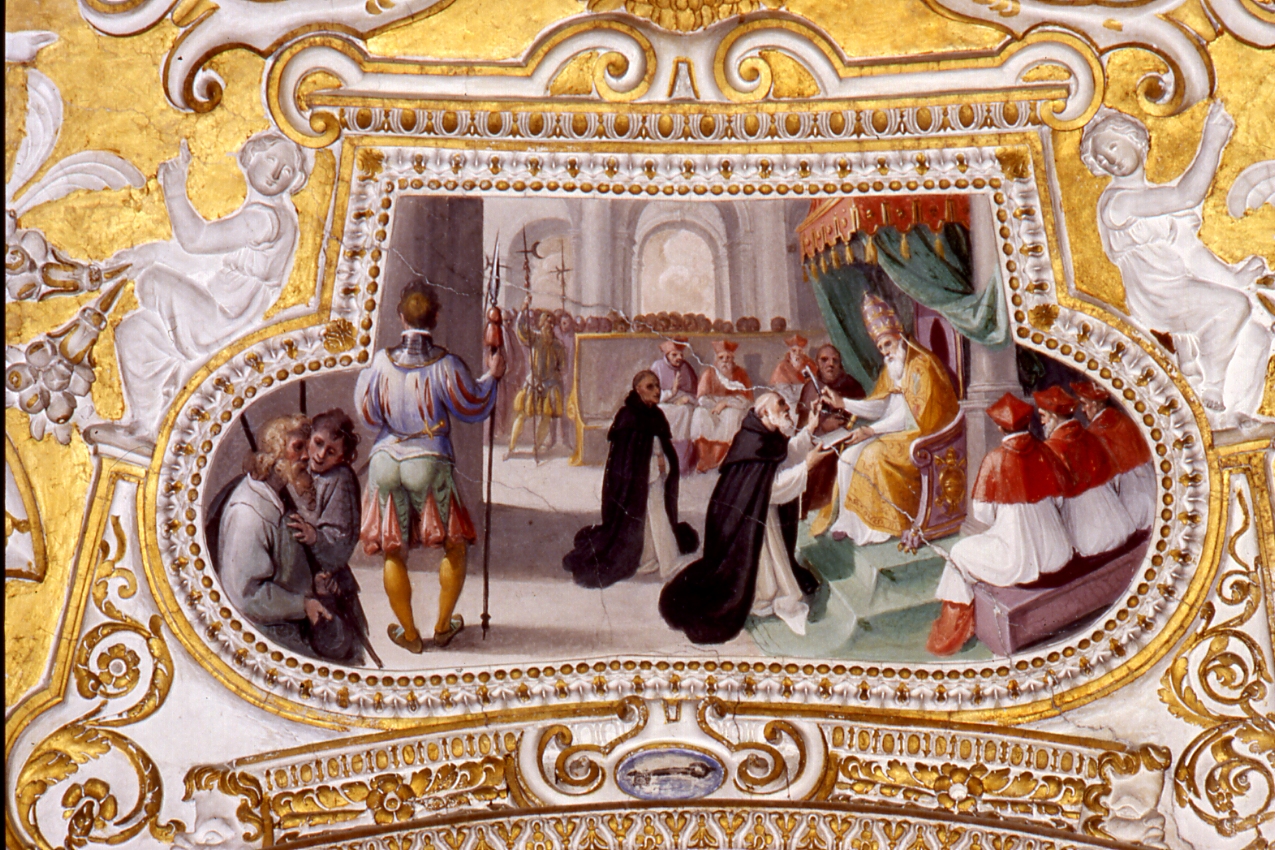 San Raimondo riceve le chiavi dal pontefice (dipinto, elemento d'insieme) di Azzolino Giovanni Bernardino (primo quarto sec. XVII)