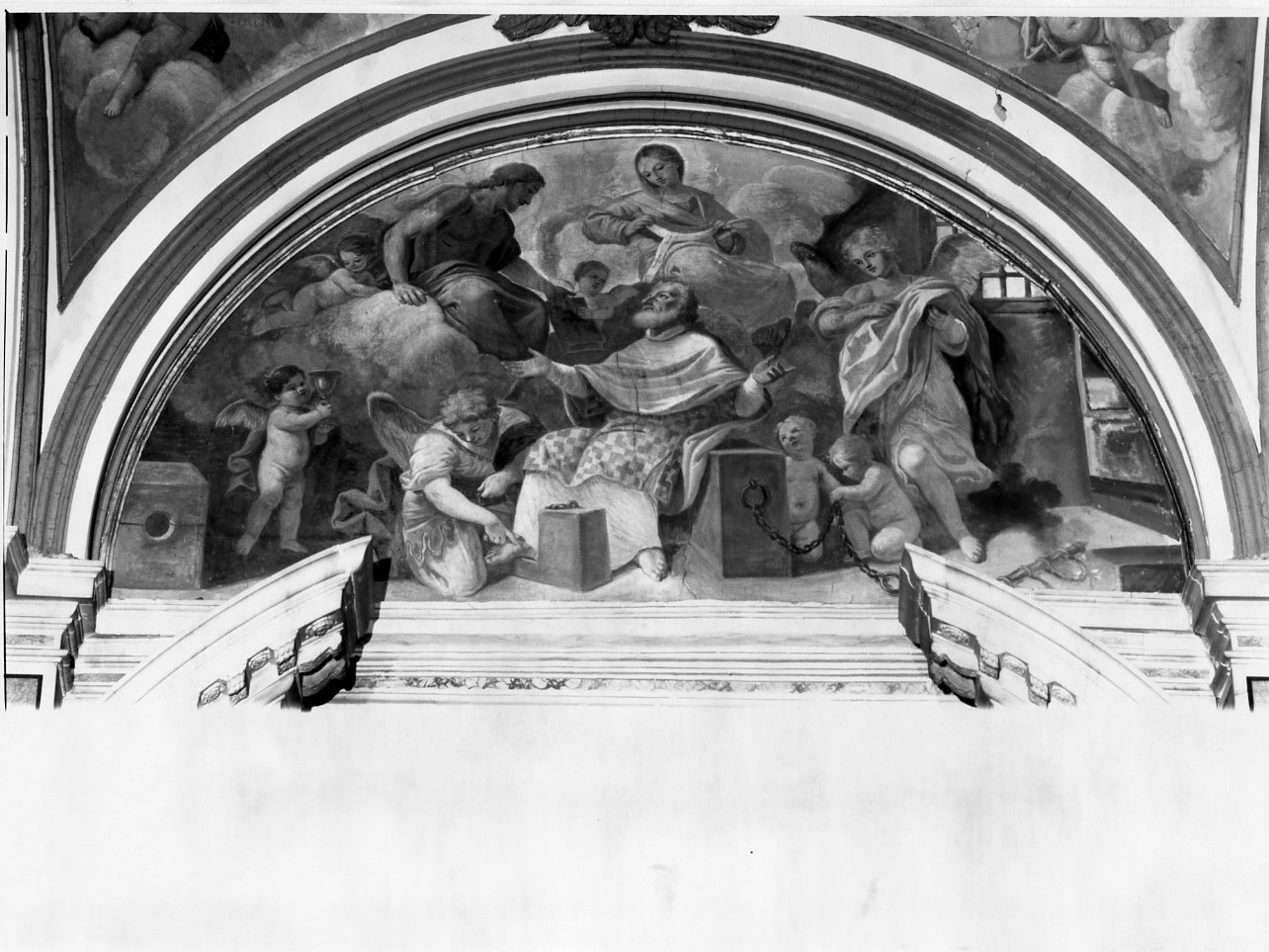 Cristo e la Madonna restituiscono a San Nicola le insegne episcopali (dipinto) di Malinconico Nicola (attribuito) (primo quarto sec. XVIII)