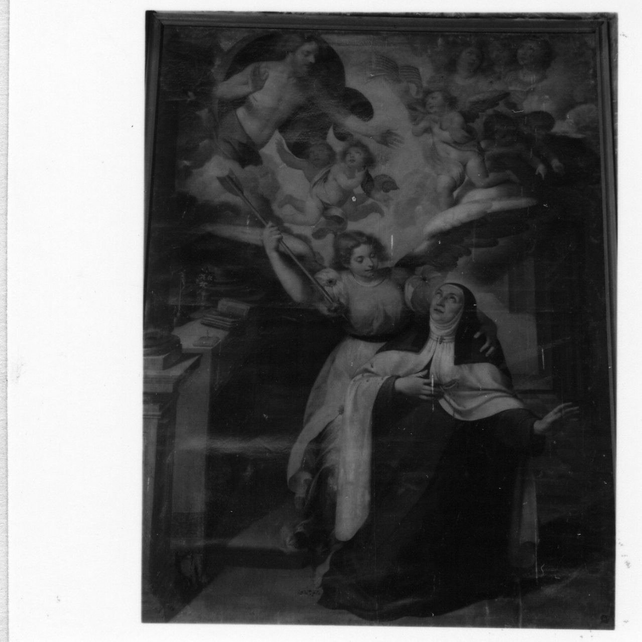 Santa Teresa d'Avila ha la visione dell'angelo che le trafigge il cuore con una freccia ardente (dipinto) di Borghese Ippolito (sec. XVIII)
