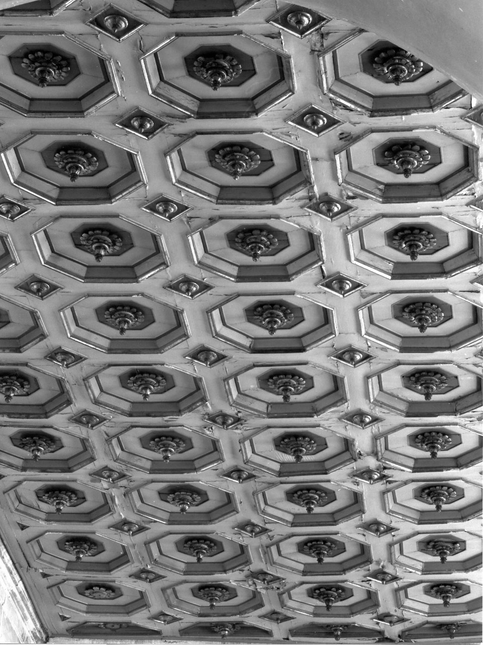 motivi decorativi a cassettoni con rosette (soffitto a cassettoni) - bottega napoletana (inizio sec. XX)