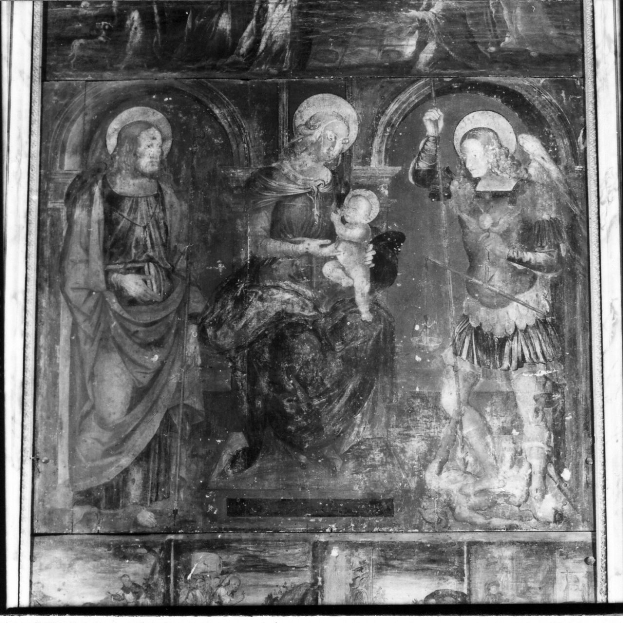 Madonna con Bambino e Santi (polittico) di Solimena Francesco detto Abate Ciccio (cerchia) (sec. XVI)