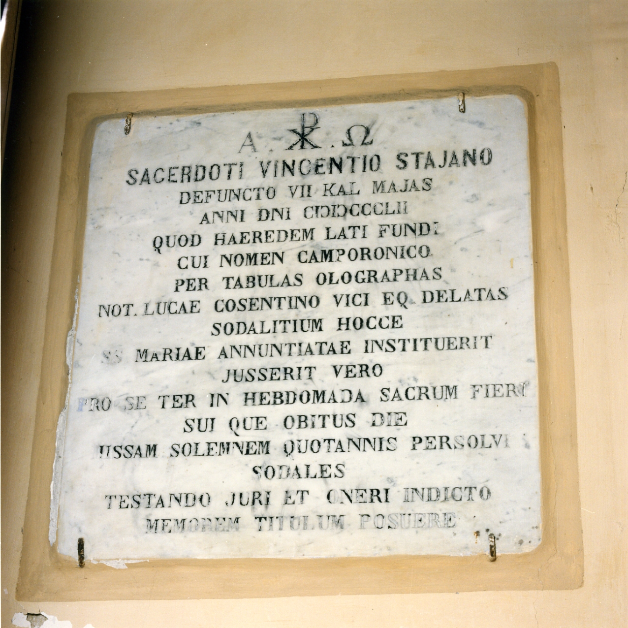 lapide commemorativa - ambito napoletano (metà sec. XIX)