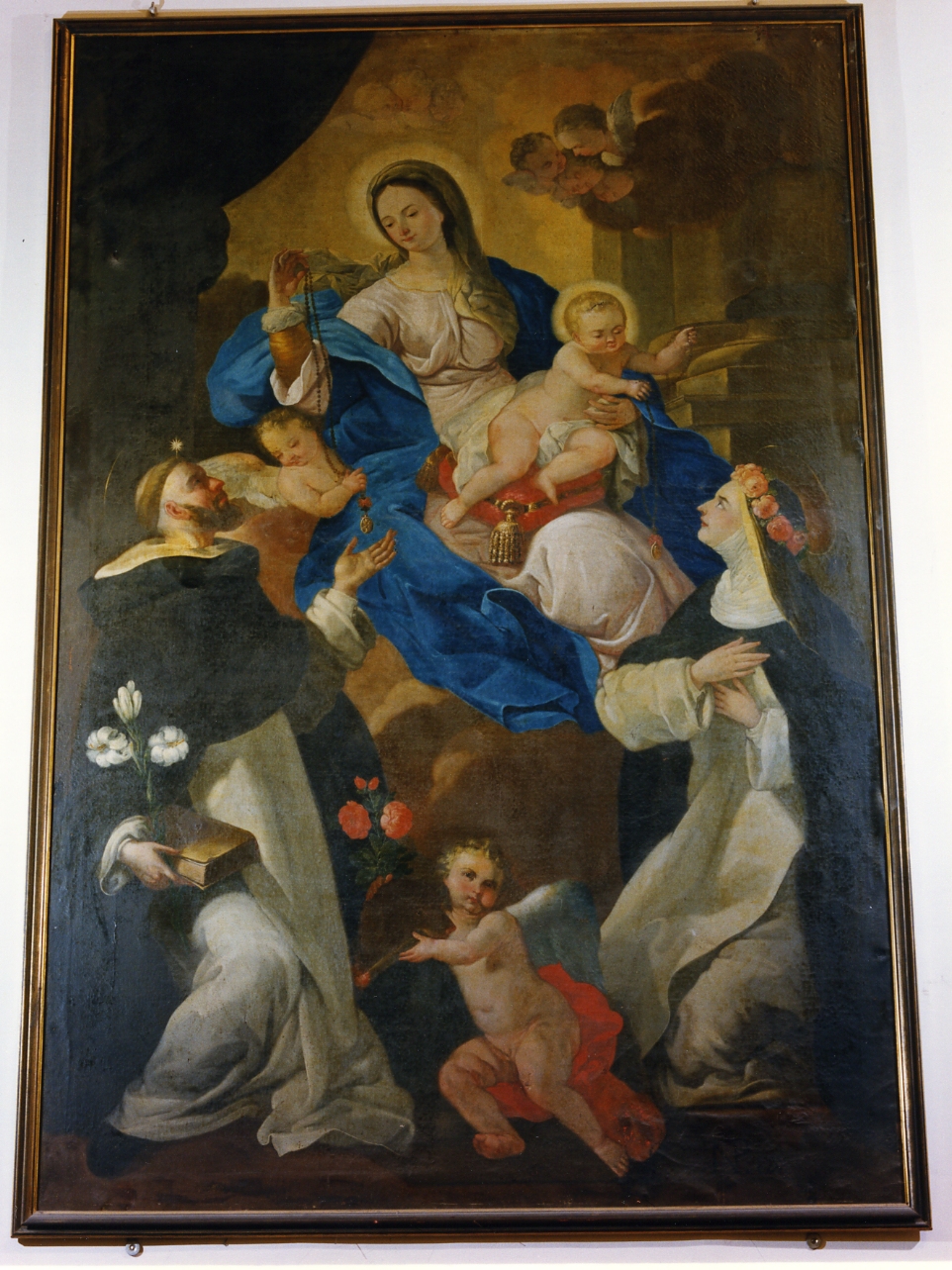 Madonna del Rosario con San Domenico e Santa Rosa da Lima (dipinto) - ambito napoletano (sec. XVIII)