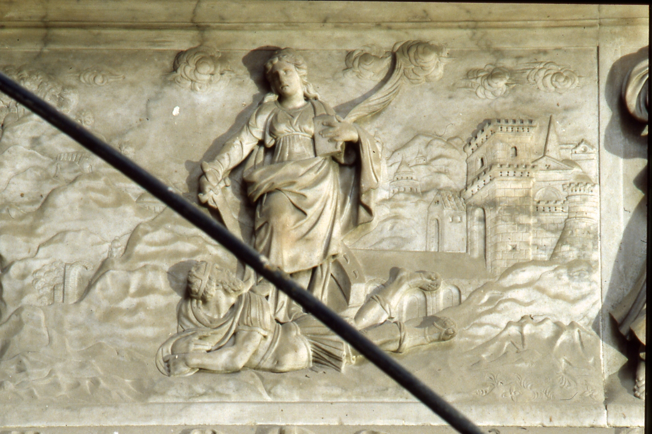 Santa Caterina d'Alessandria calpesta l'eresia (rilievo) di Caccavello Salvatore (metà sec. XVI)