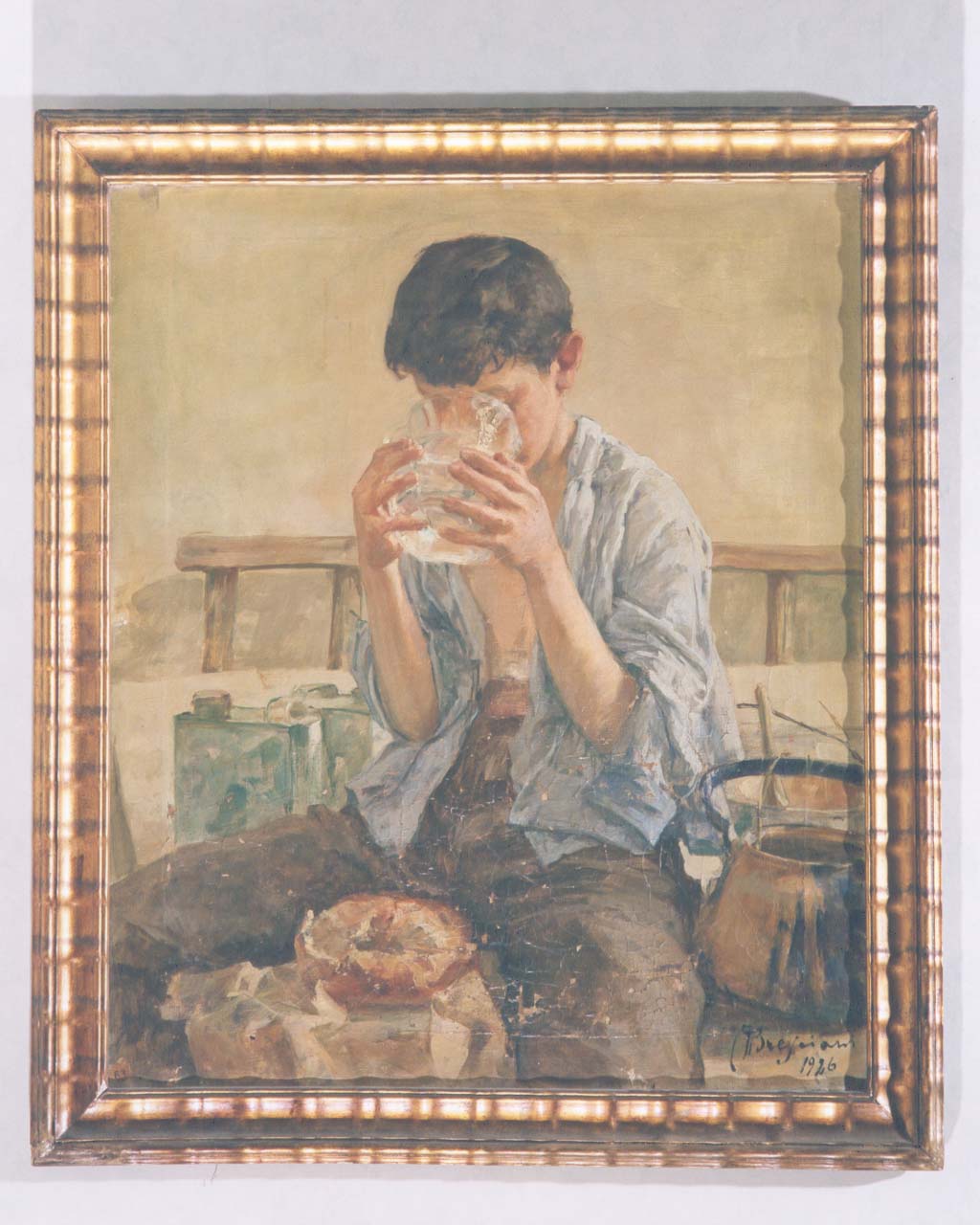 bambino che beve l'acqua (dipinto) di Bresciani Antonio (sec. XX)
