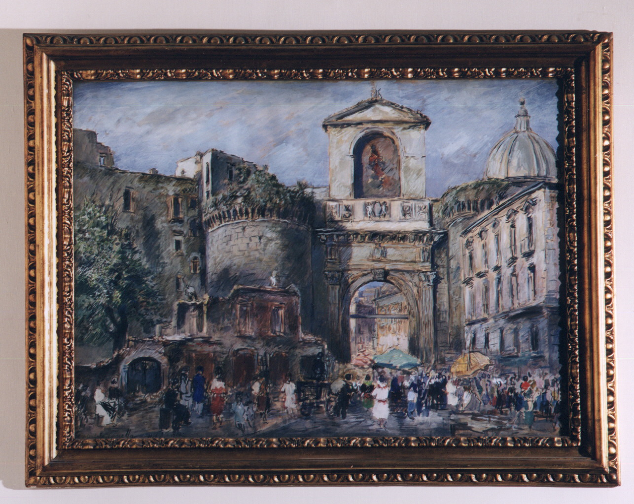 veduta di porta capuana a napoli (dipinto) di Cascella Michele (sec. XX)