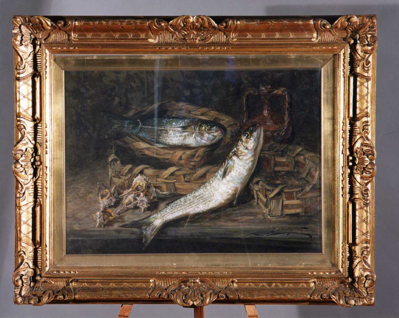 natura morta con pesci (dipinto) di Bottiglieri Gennaro (primo quarto sec. XX)