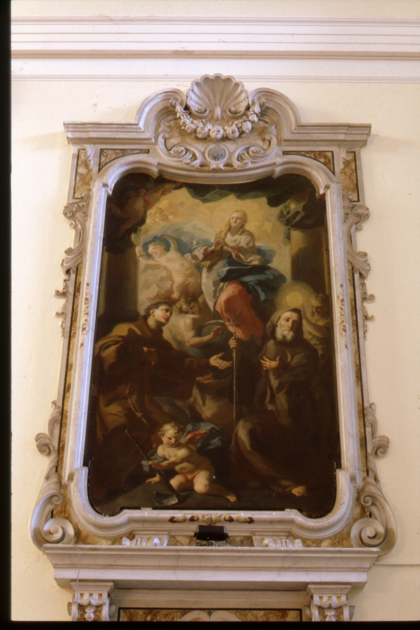 Madonna con Sant'Antonio di Padova e San Francesco di Paola (dipinto) di Bardellino Pietro (sec. XVIII)
